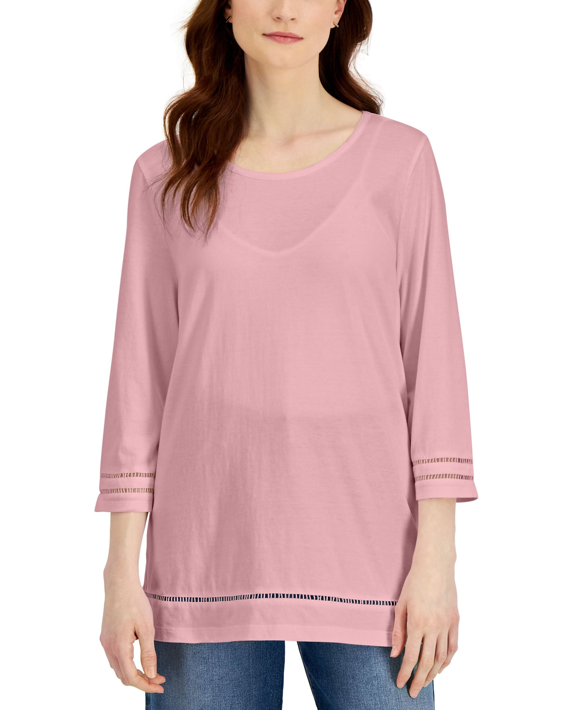 Karen Scott Womens Lattice Trim Premium Top