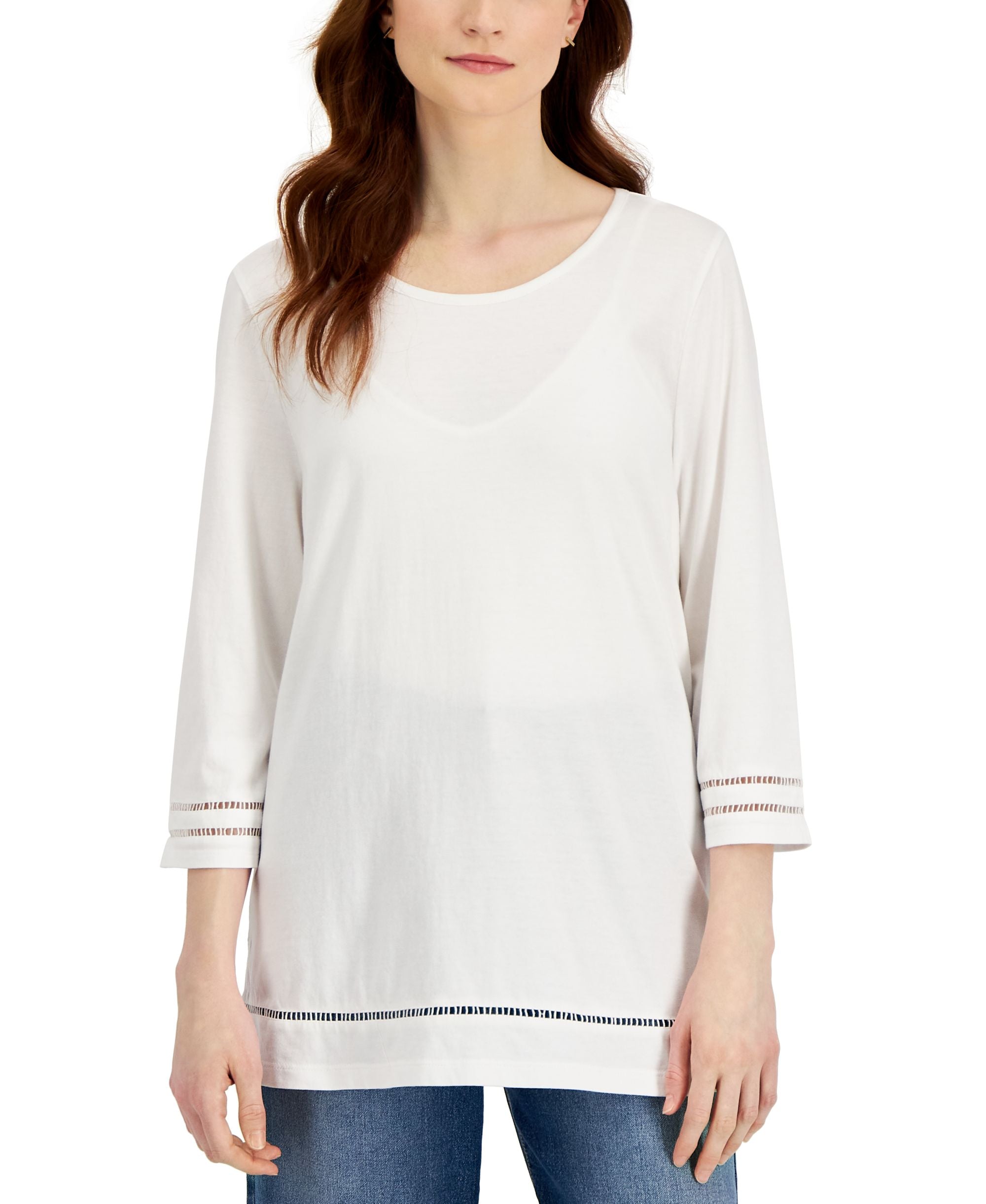 Karen Scott Womens Lattice Trim Premium Top