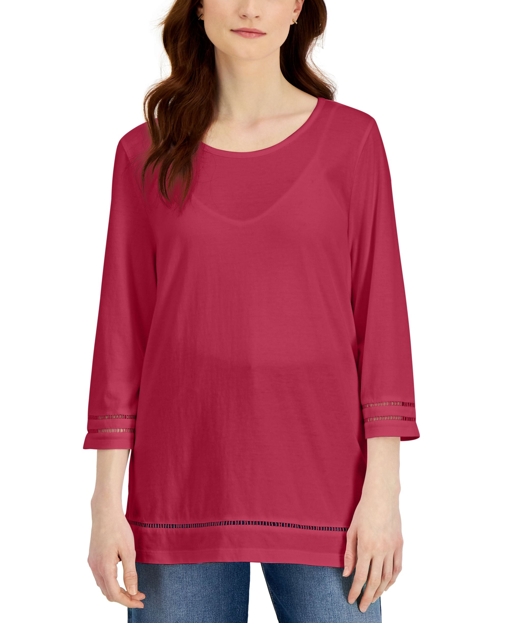 Karen Scott Womens Lattice Trim Premium Top