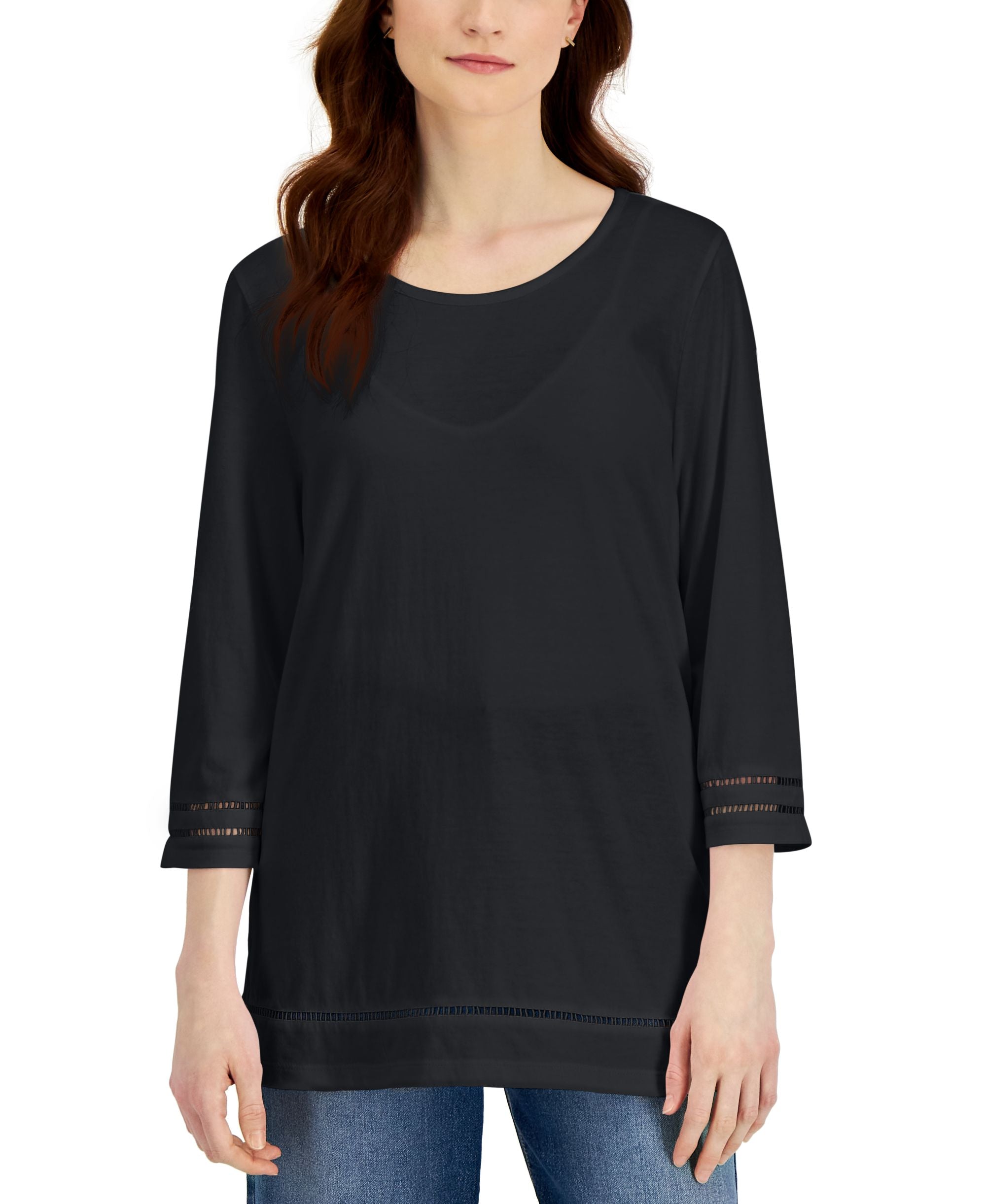 Karen Scott Womens Lattice Trim Premium Top