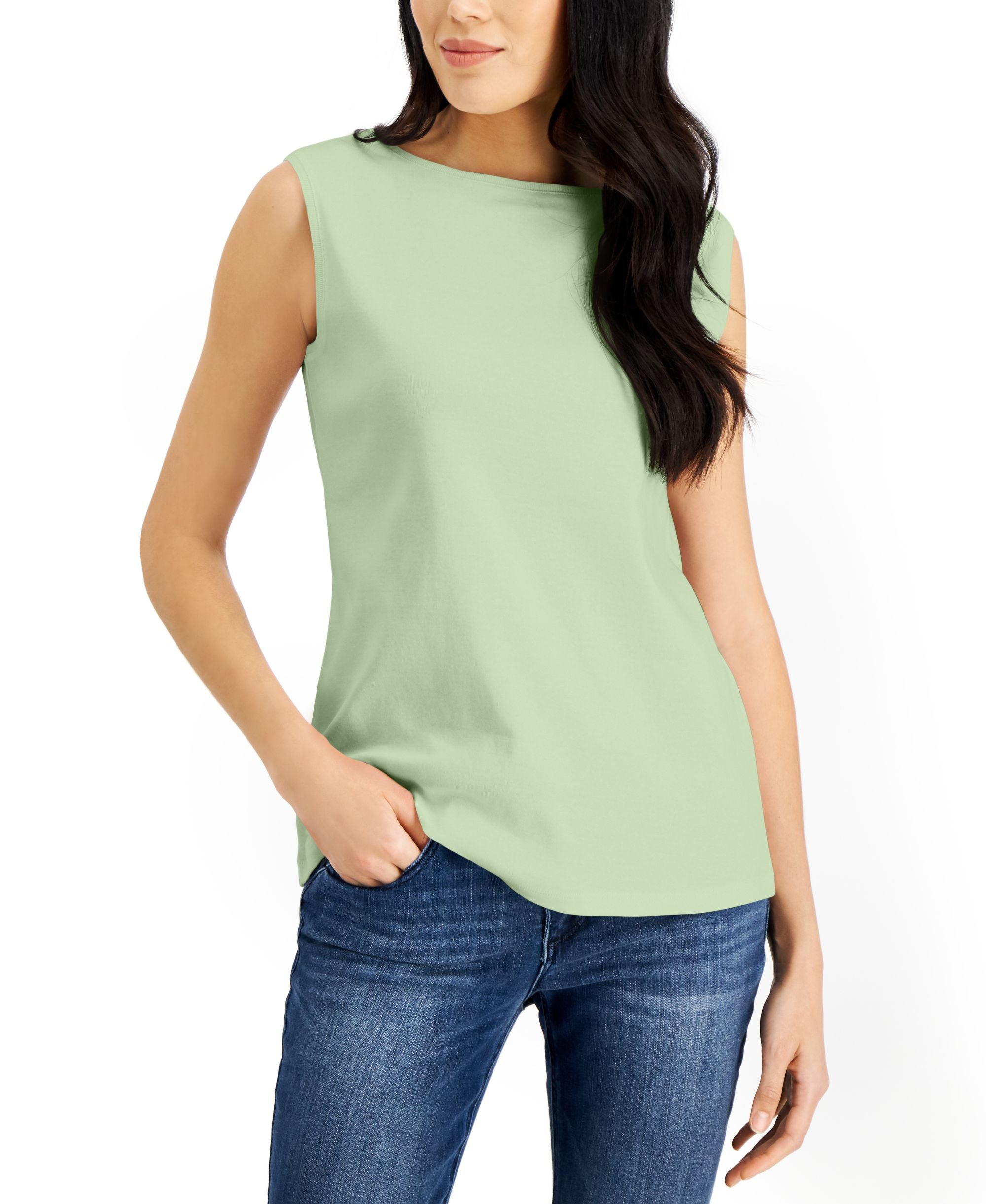 Karen Scott Cotton Boat Neck Tank Premium Top