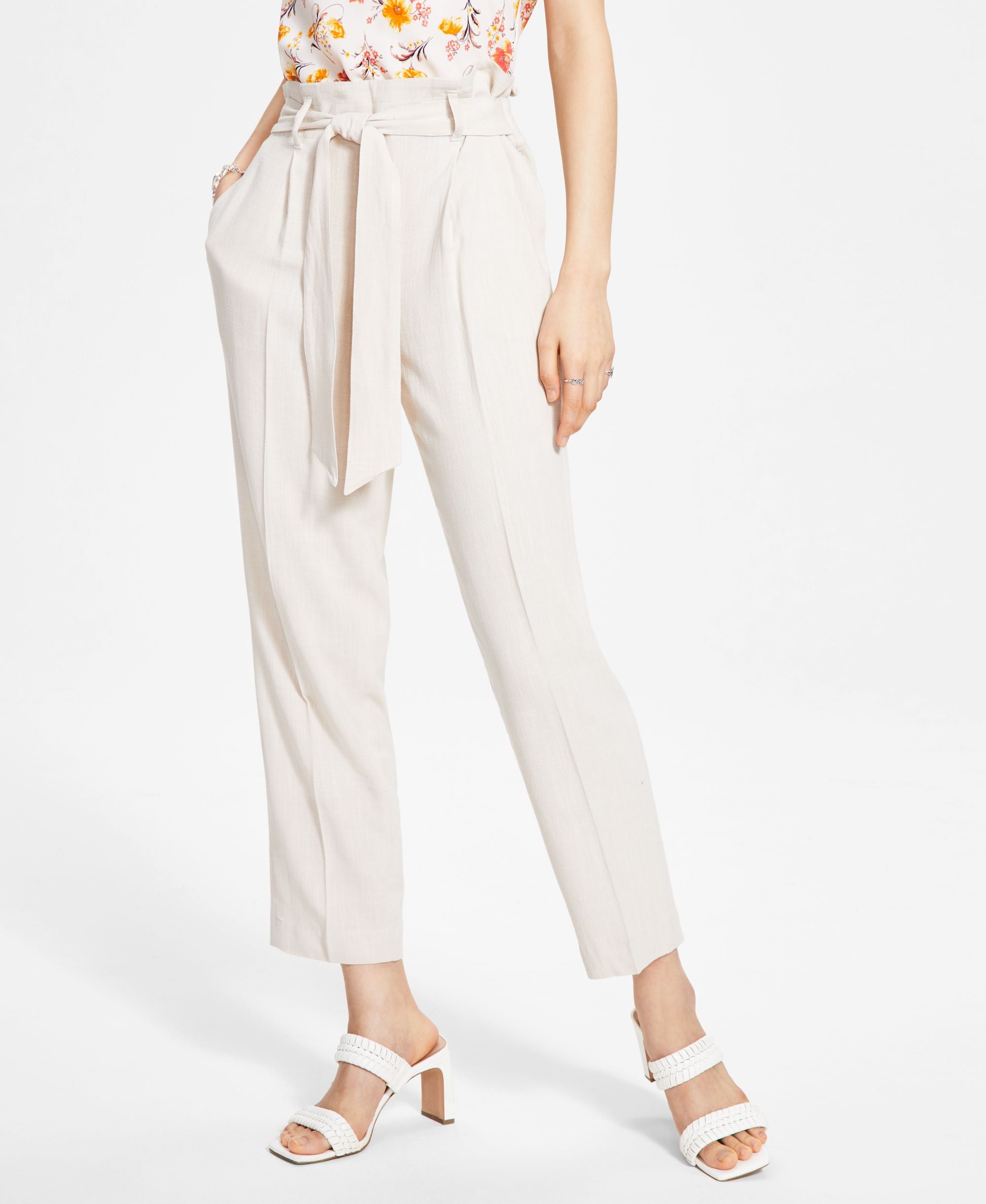 Bar III Womens Linen-Blend Tie-Waist Signature Pants