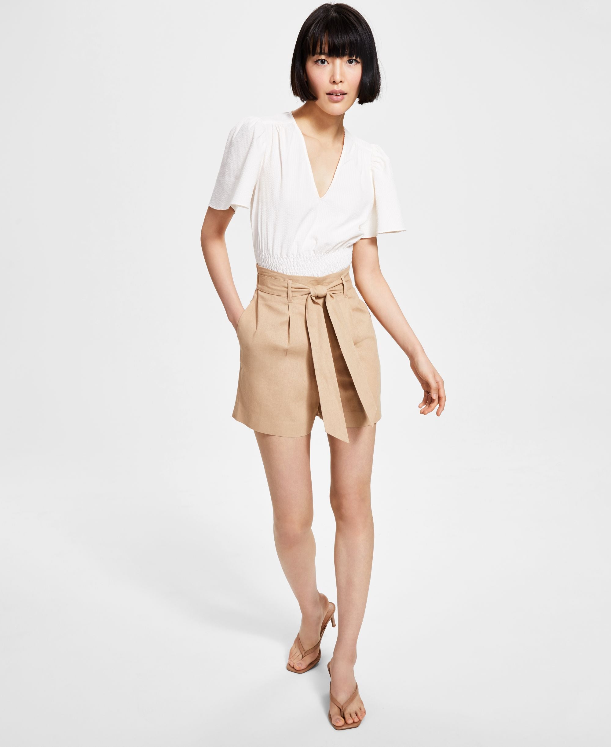 Bar III Womens Linen-Blend Tie-Waist Premium Shorts