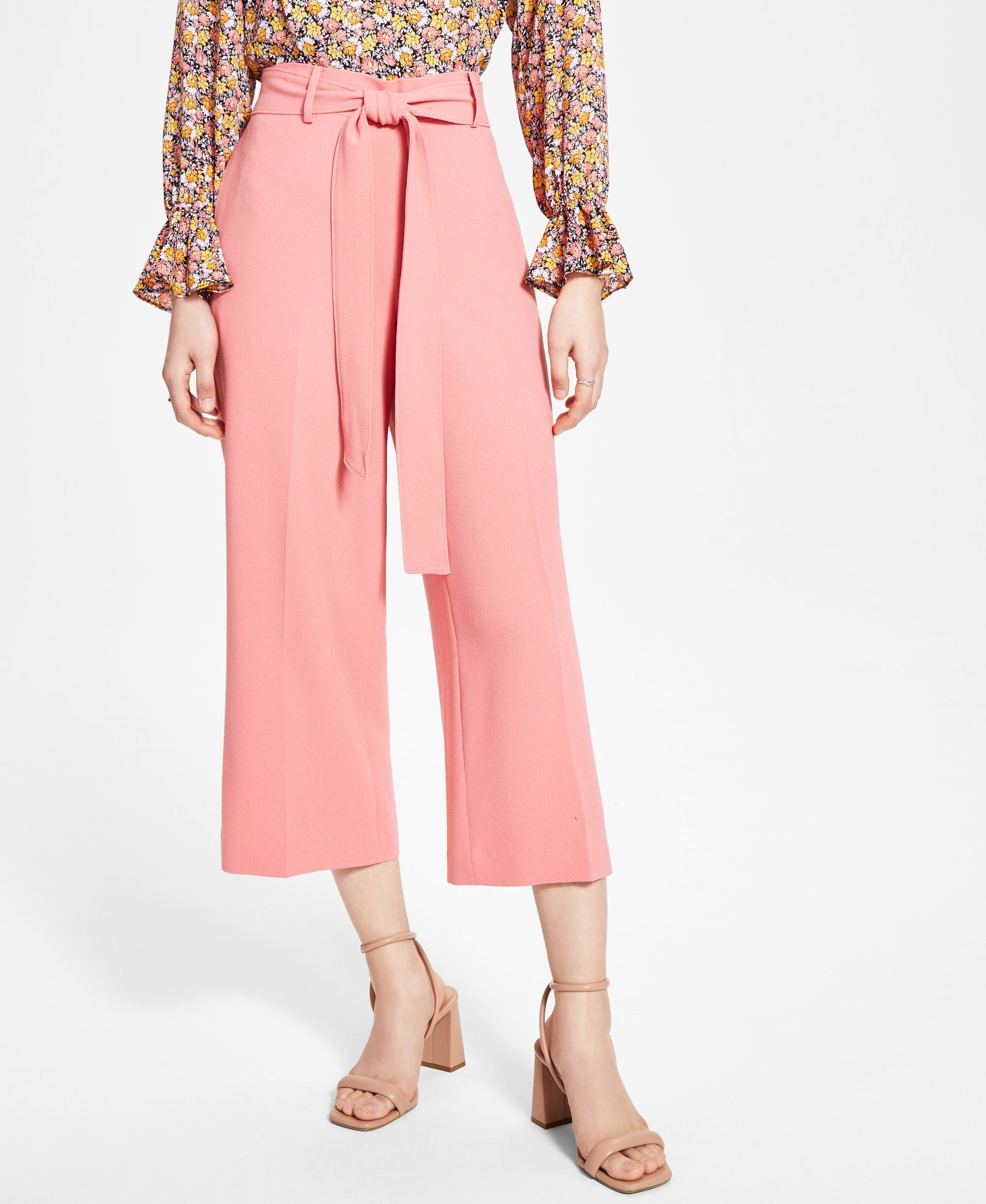 Bar III Womens Textured Tie-Waist Crepe Signature Pants