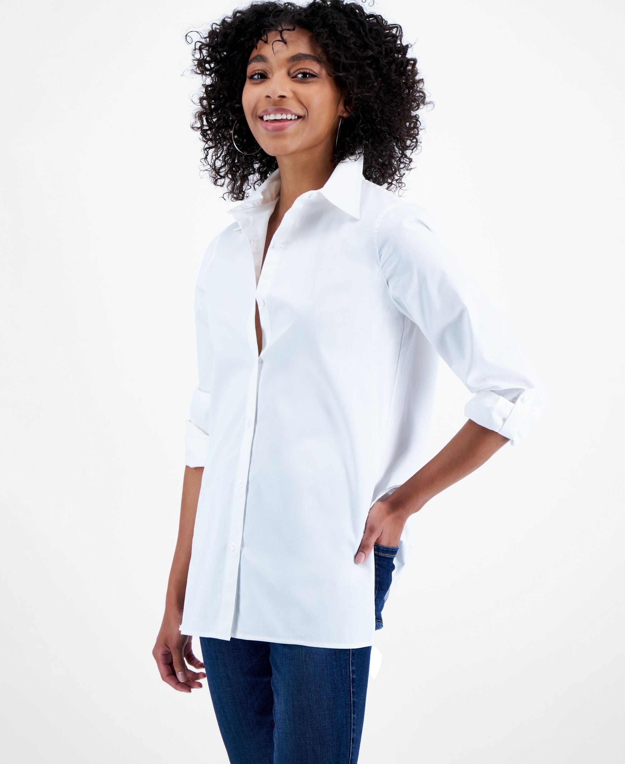 Bar III Womens Cotton Button Back Modern Shirt