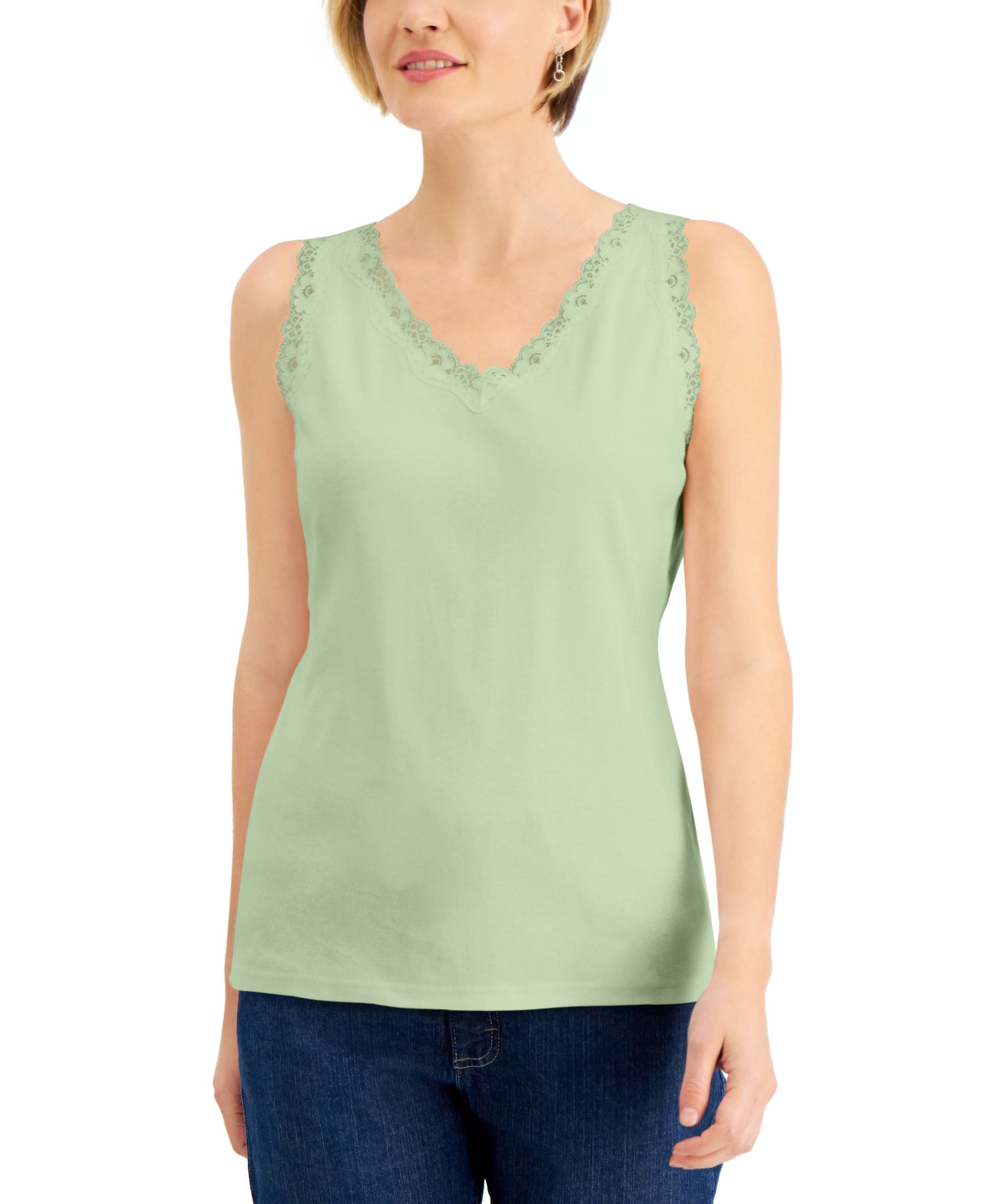 Cotton Scalloped-Lace Tank Premium Top