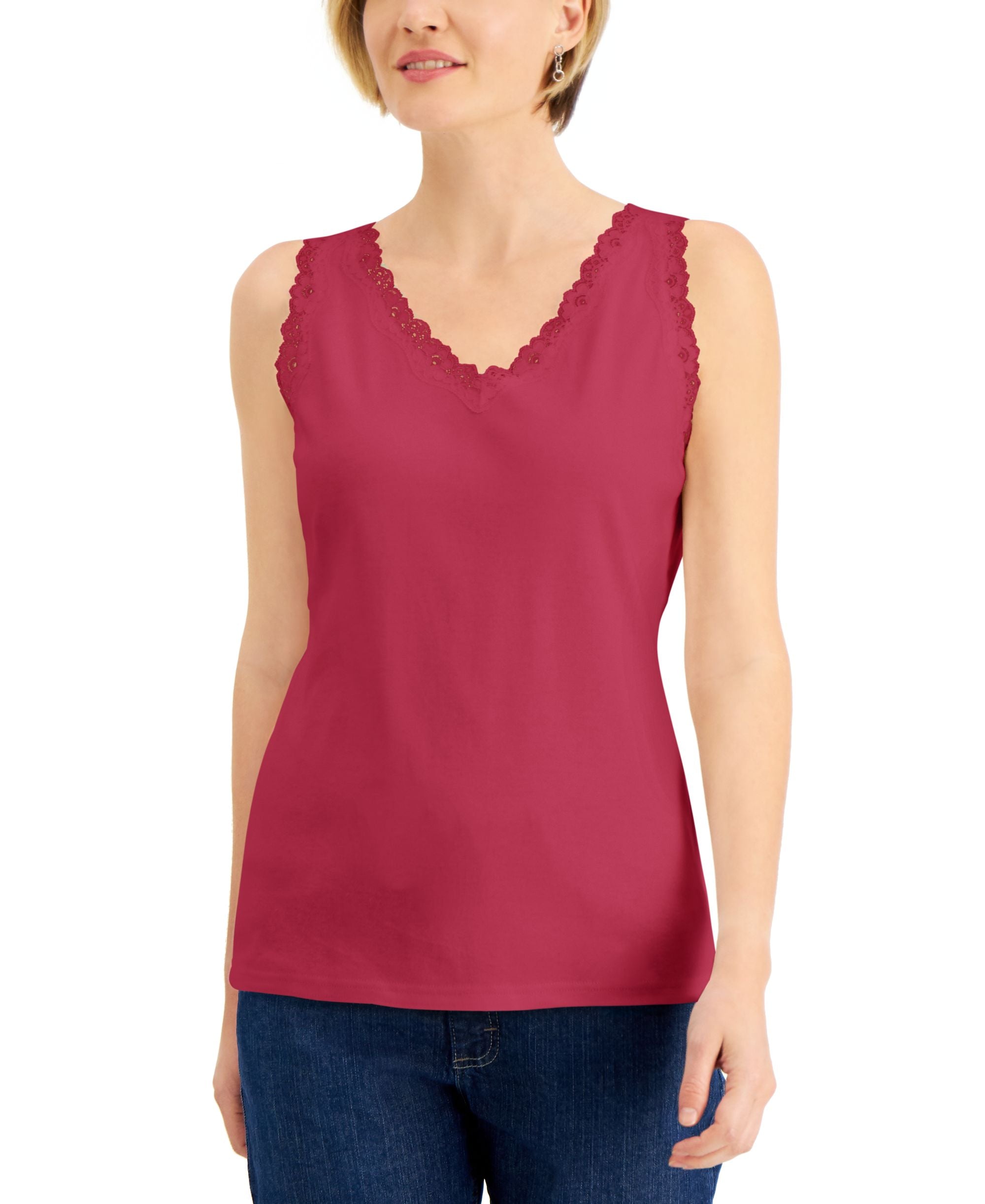 Cotton Scalloped-Lace Tank Premium Top