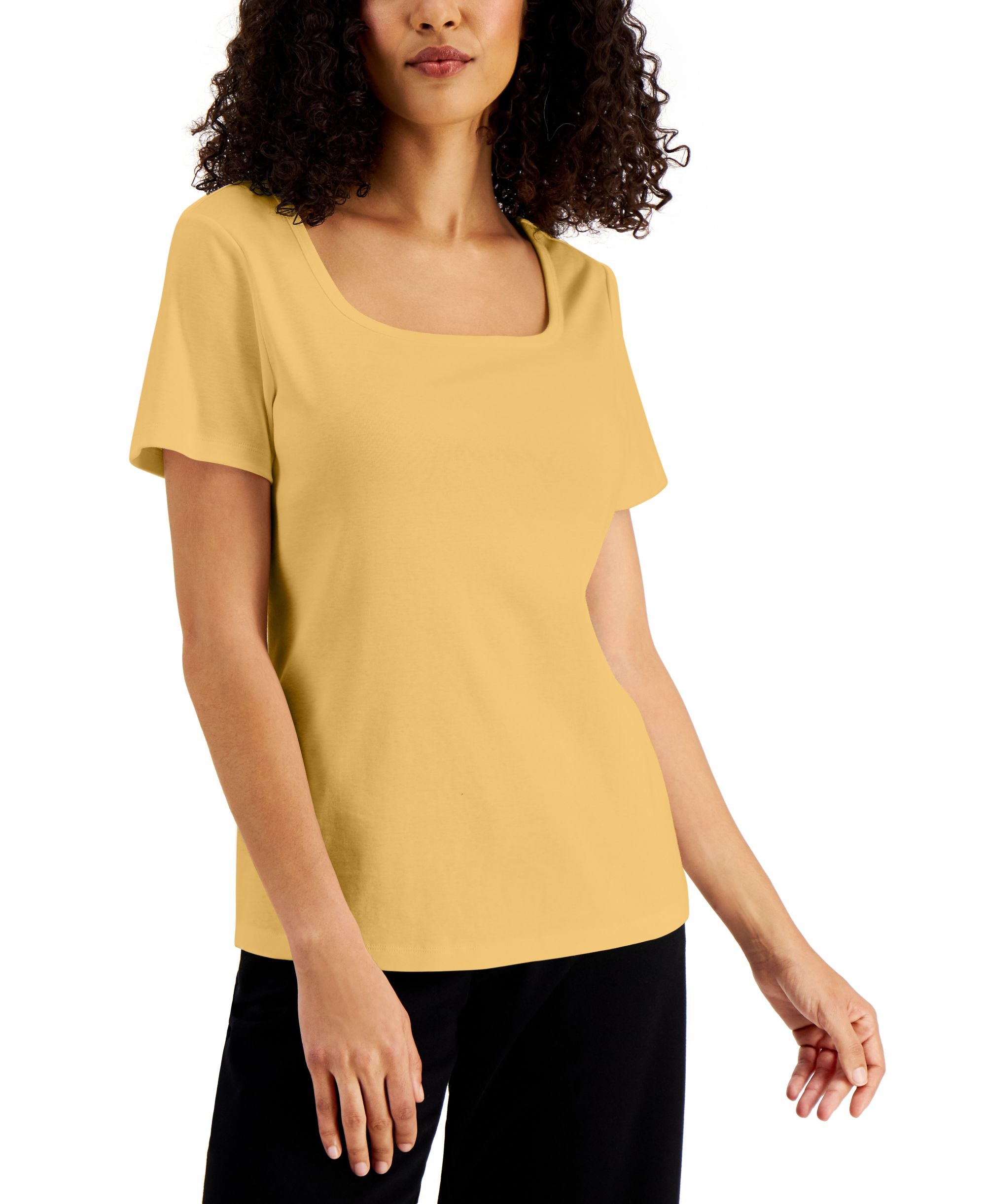 Karen Scott Solid Square Neck Cotton Premium Top