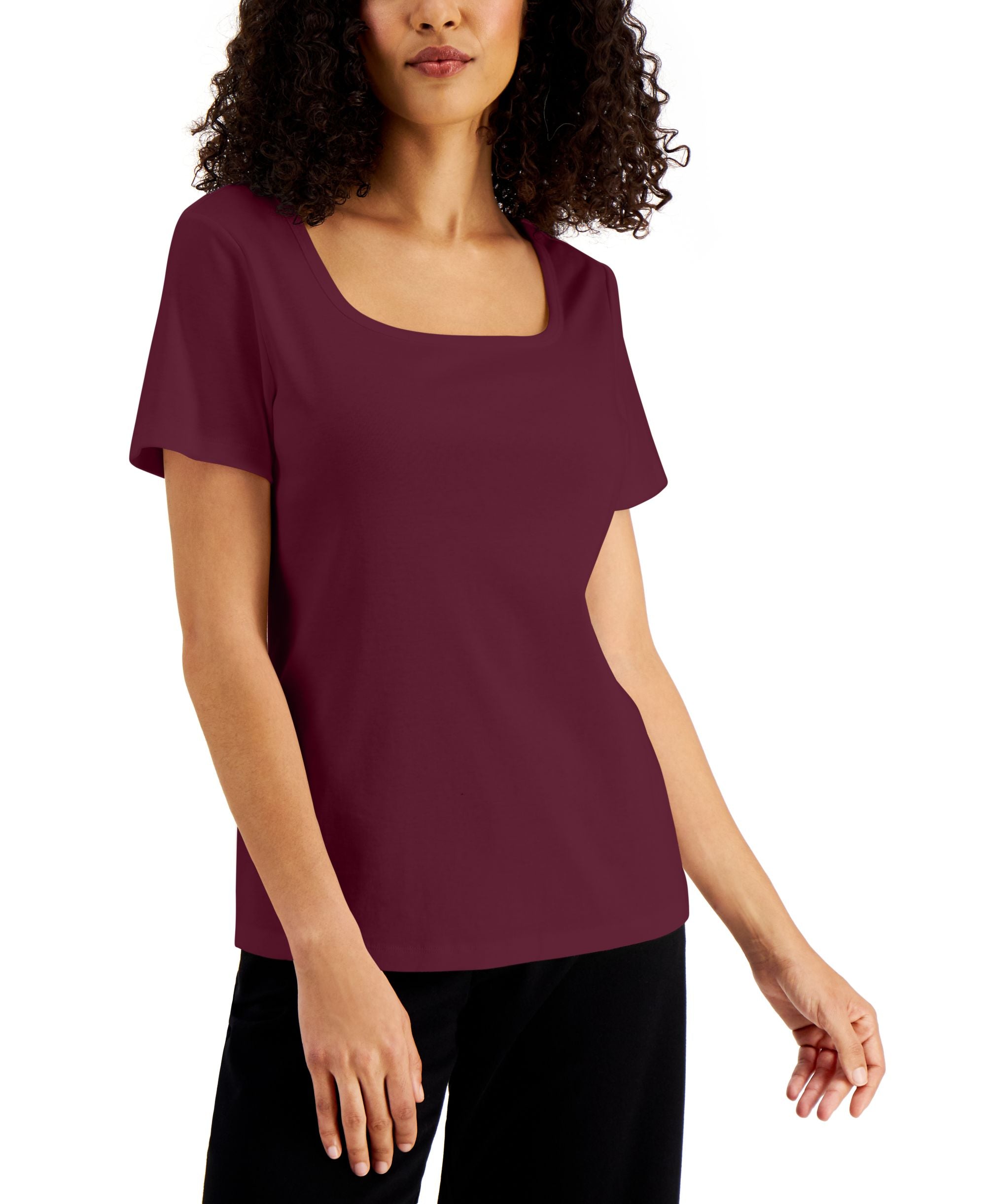 Karen Scott Solid Square Neck Cotton Premium Top