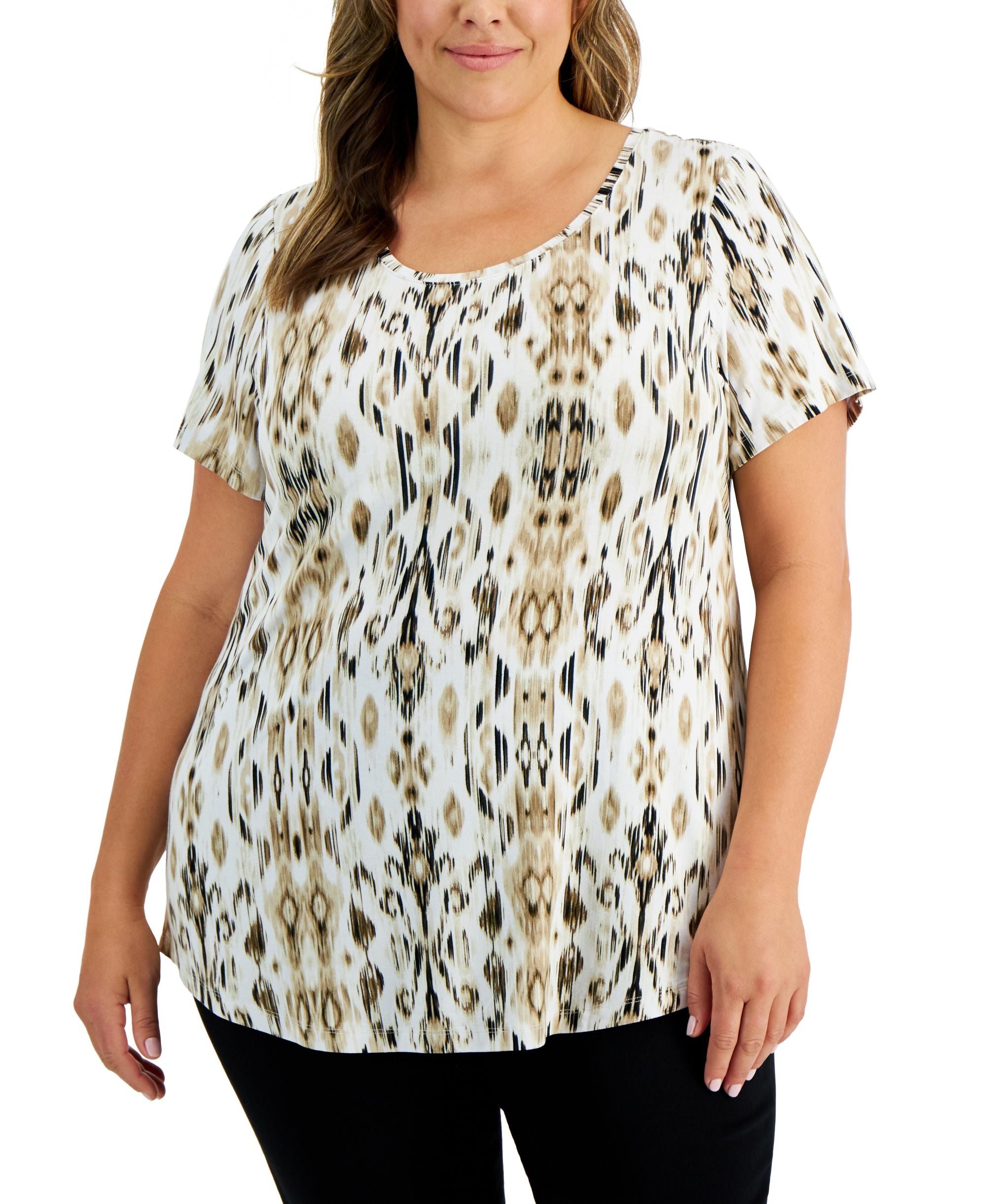 JM Collection Plus Size Market Print Premium Top