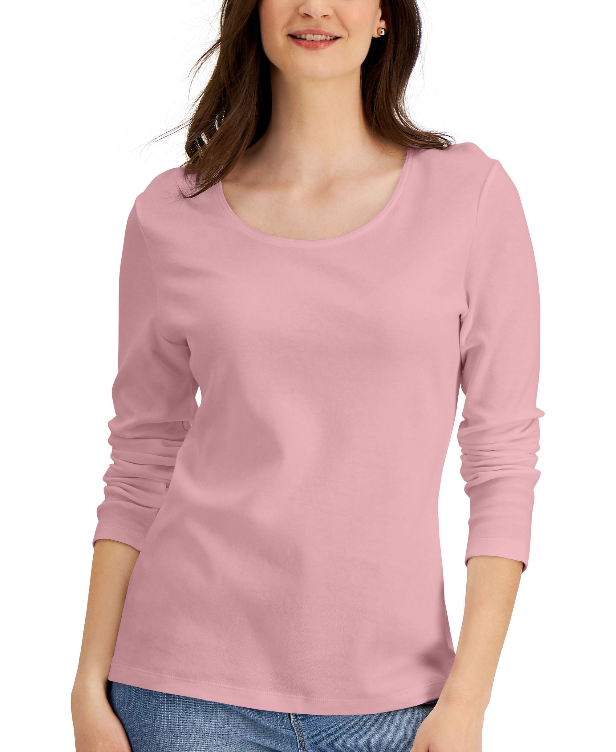 Long-Sleeve Cotton Scoop-Neckline Premium Top