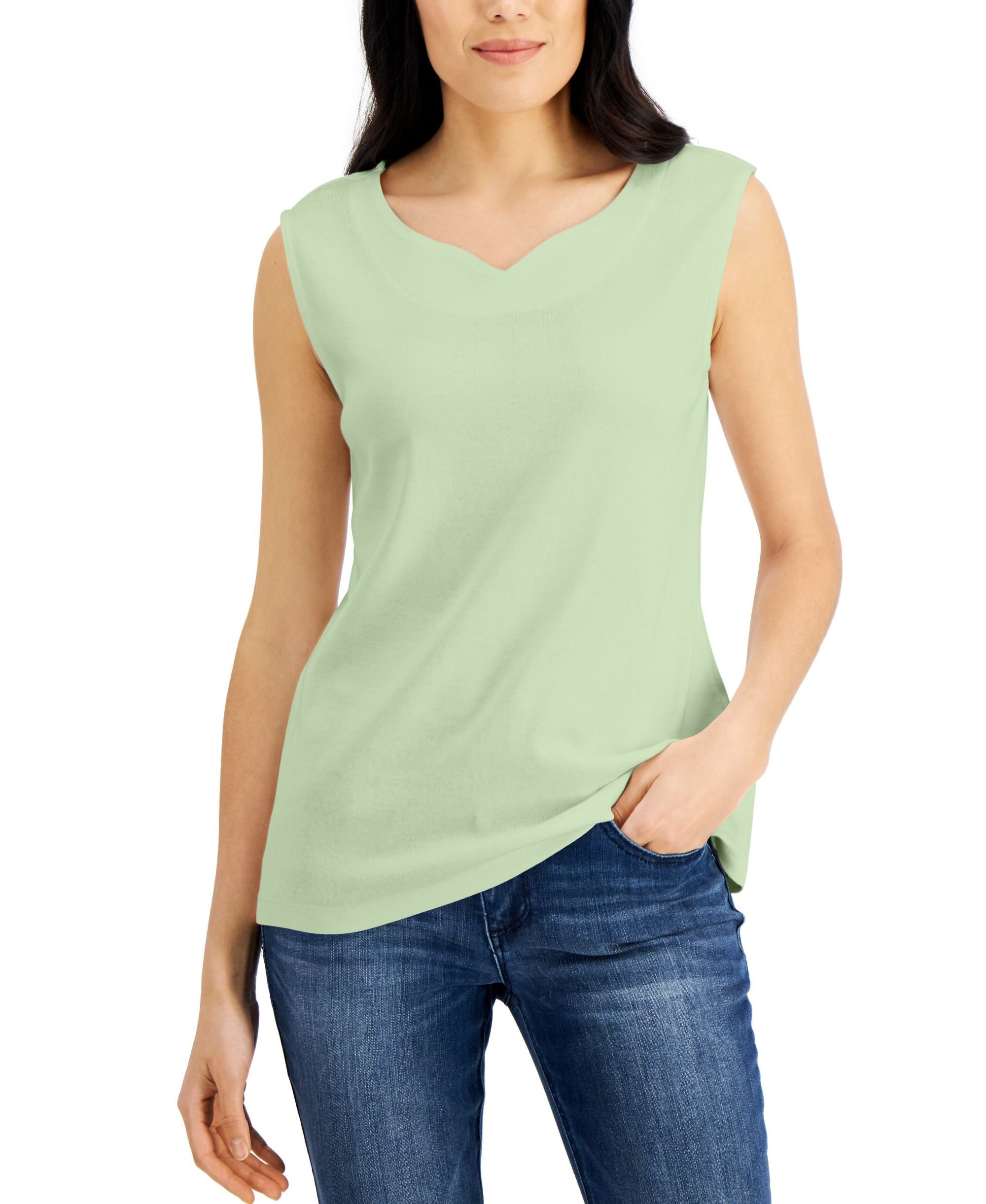 Karen Scott Cotton Sweetheart Neckline Tank Premium Top