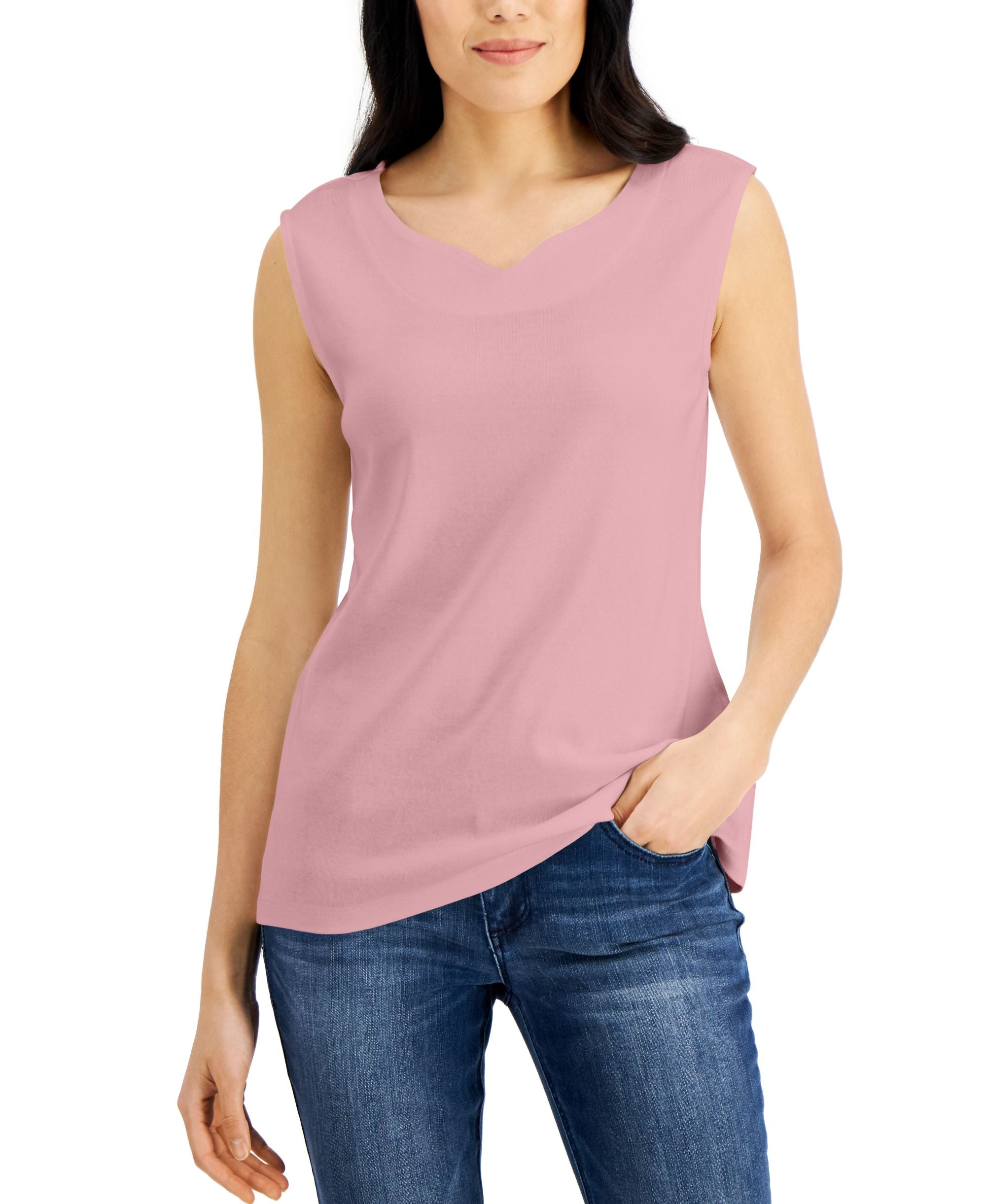 Karen Scott Cotton Sweetheart Neckline Tank Premium Top