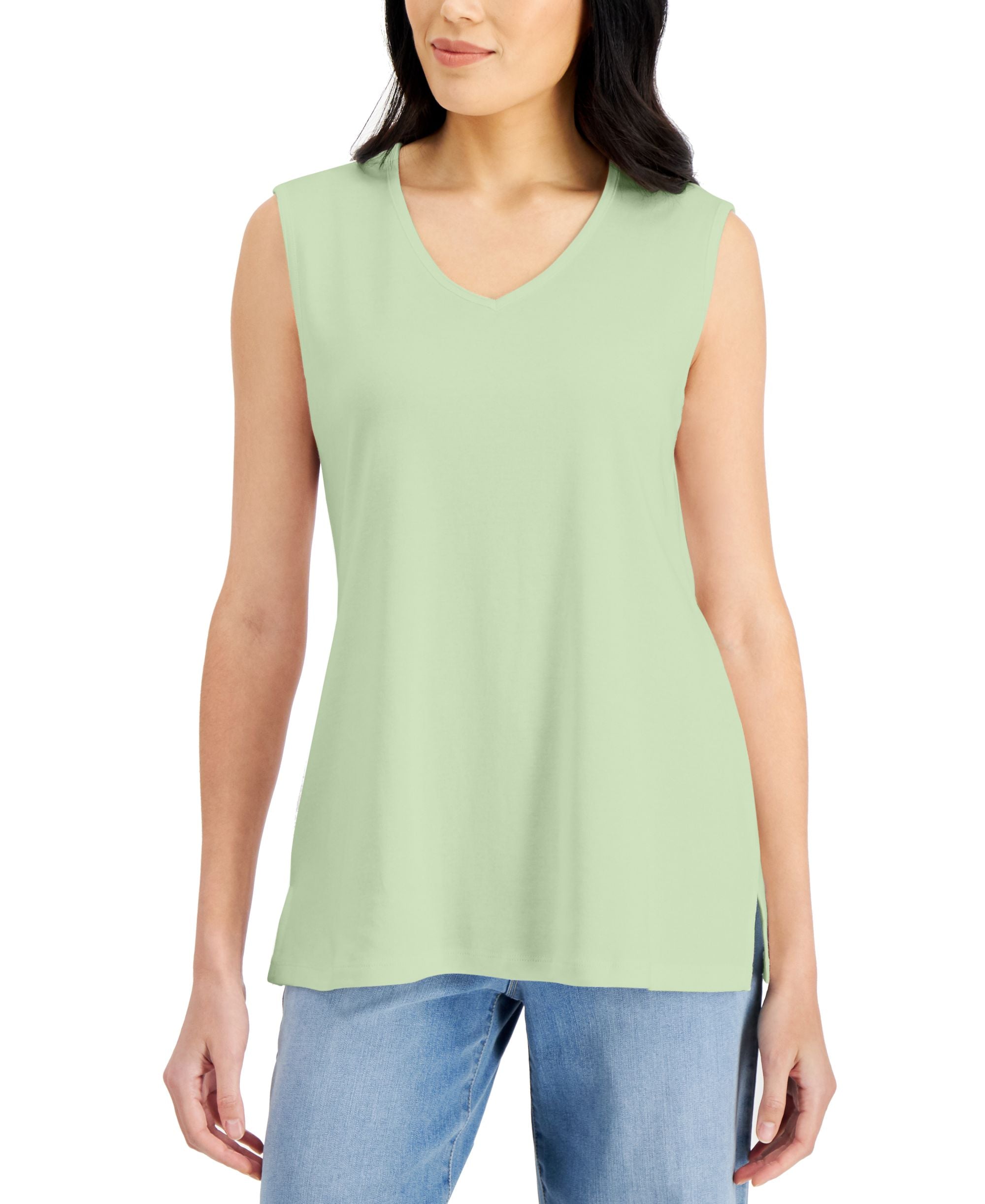Karen Scott V Neck Cotton Tunic Tank Premium Top