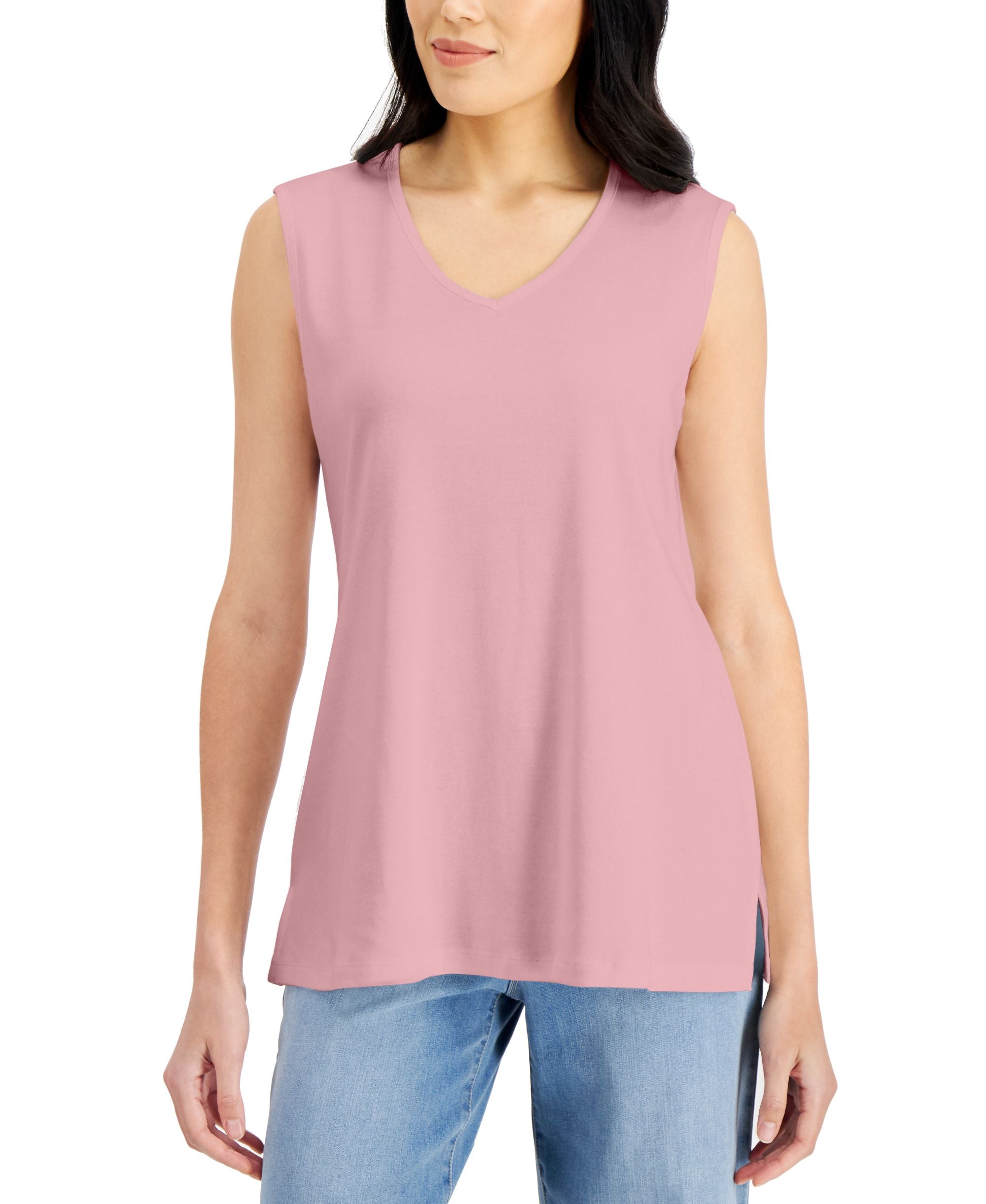 Karen Scott V Neck Cotton Tunic Tank Premium Top