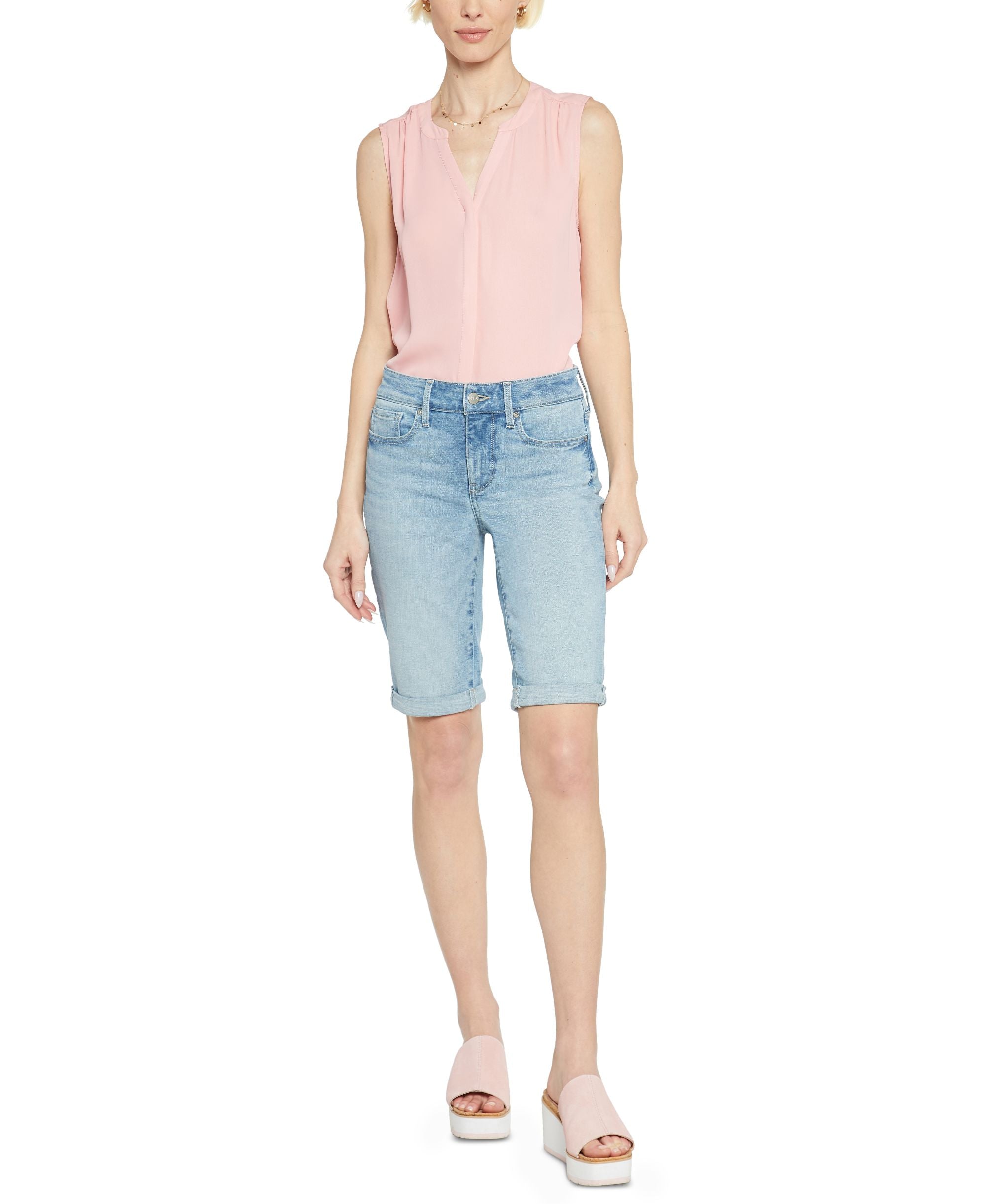NYDJ Womens Faded Midi Roll Cuff Denim Premium Shorts