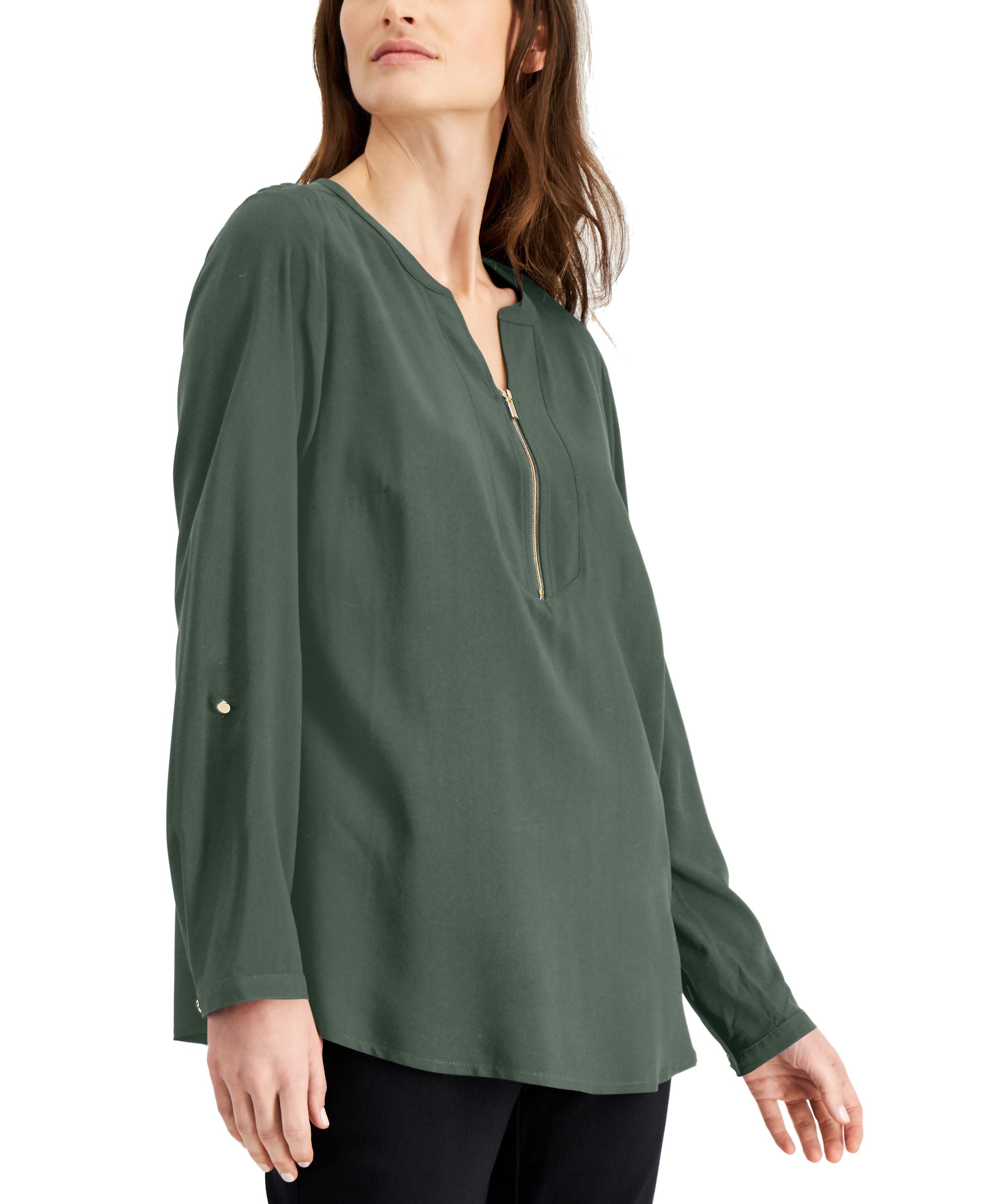 JM Collection Solid Zip Neck Utility Premium Top