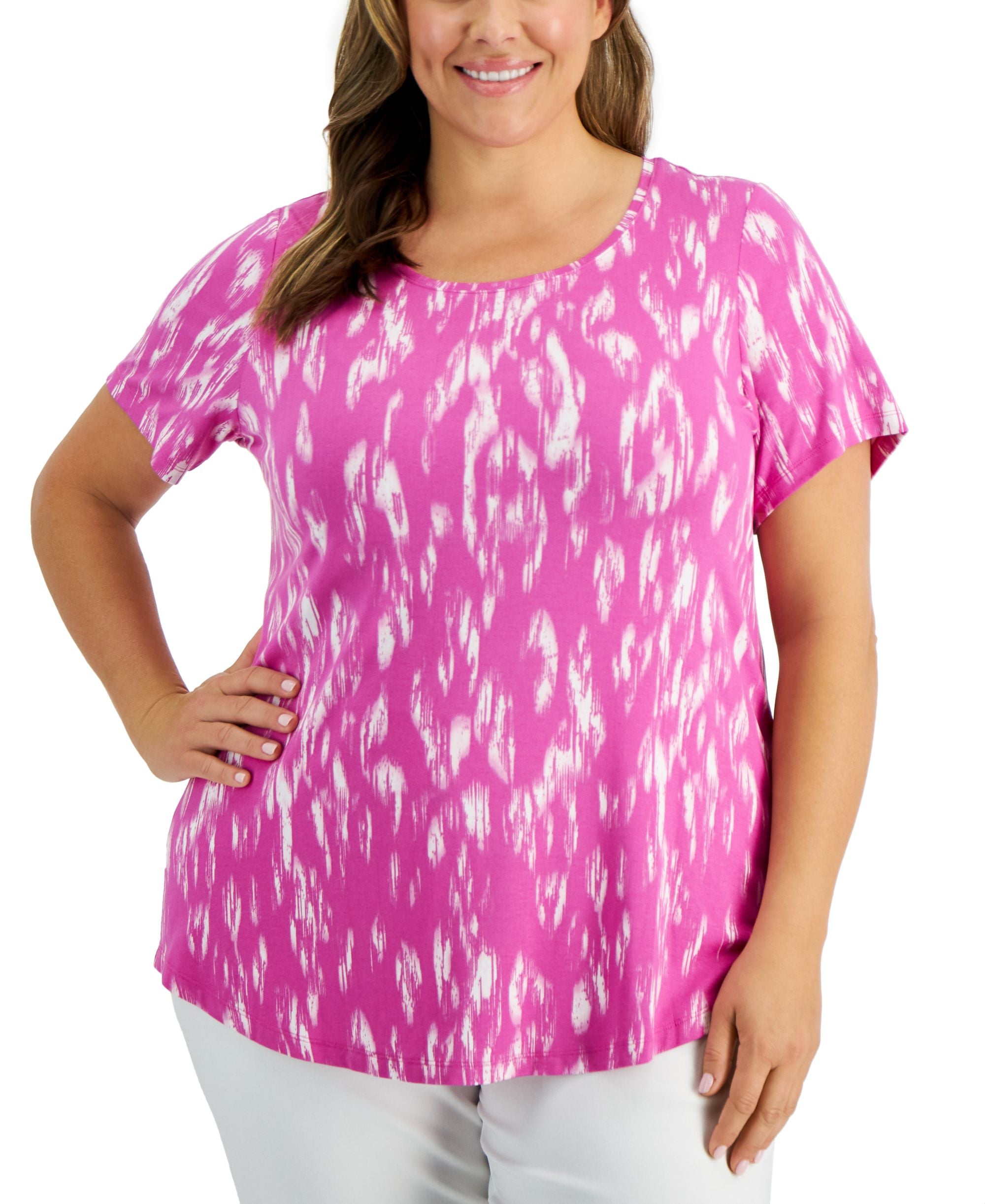 JM Collection Plus Size Wispy Print Premium Top