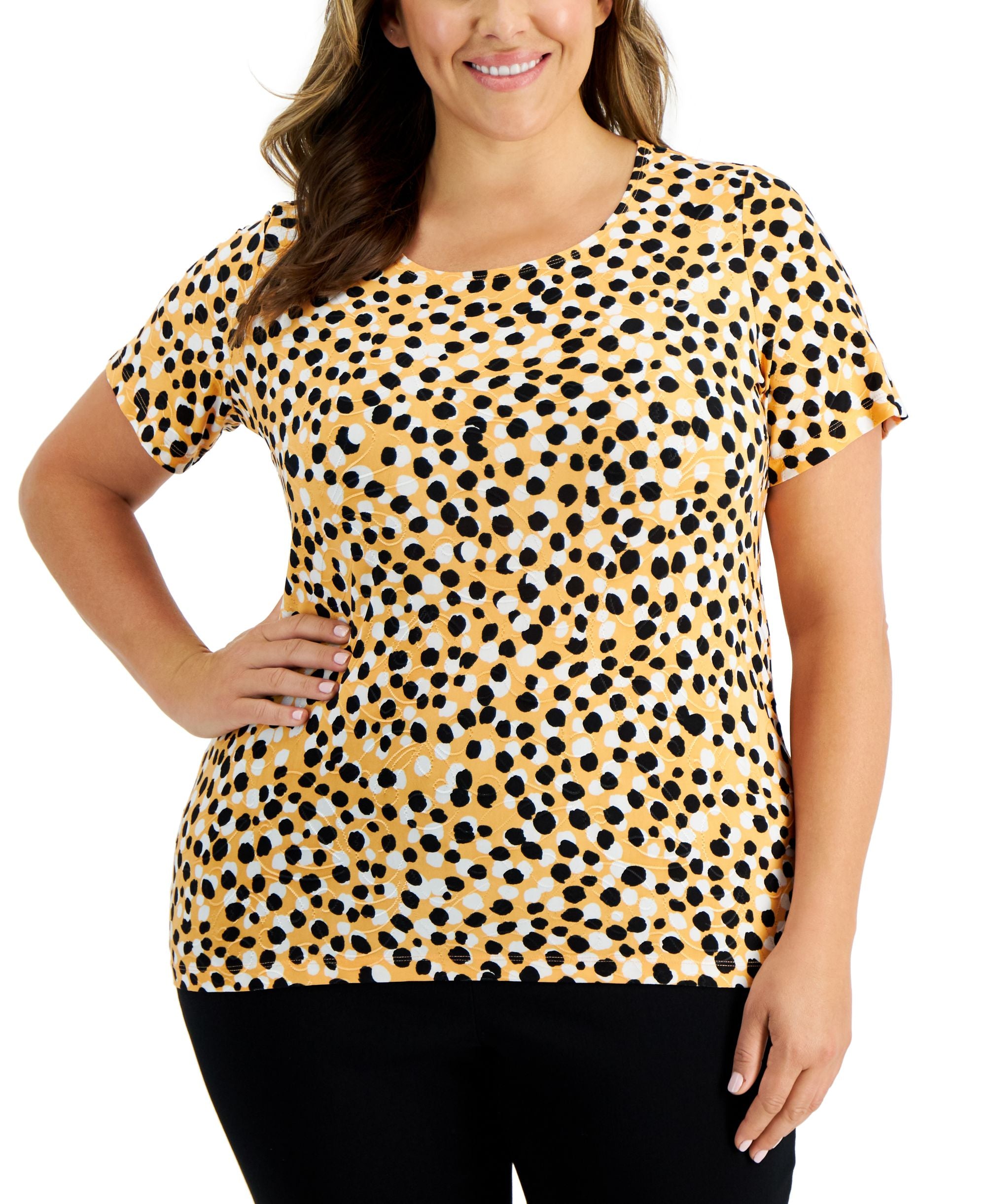 JM Collection Plus Size Jacquard Dot Print Premium Top