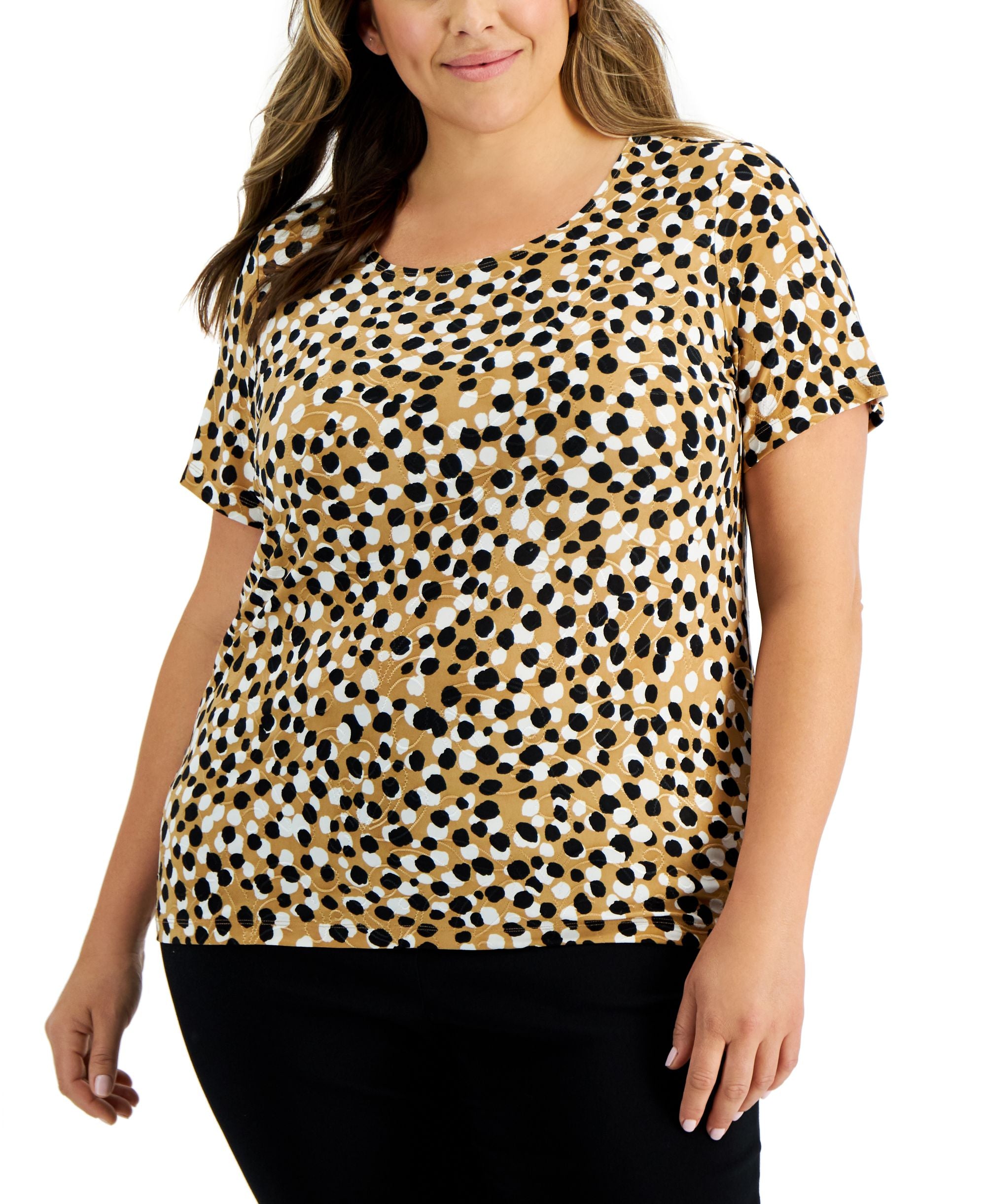 JM Collection Plus Size Jacquard Dot Print Premium Top