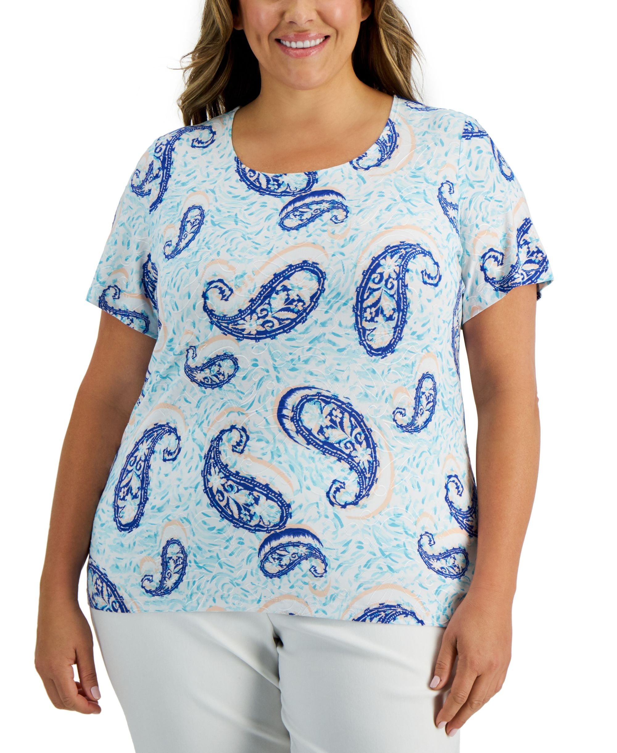 JM Collection Plus Size Jacquard Printed Premium Top