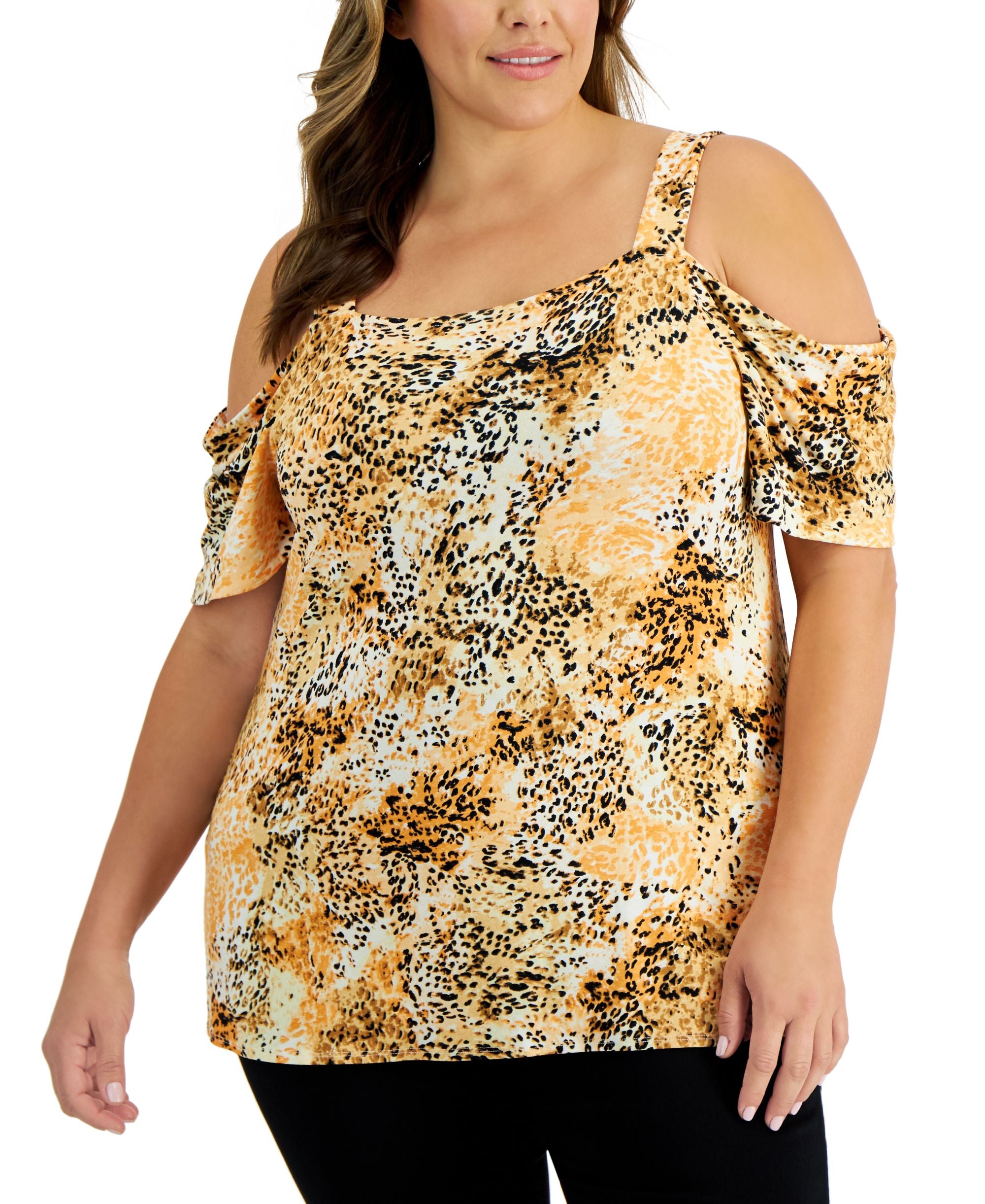 JM Collection Plus Size Cheetah On The Move Premium Top
