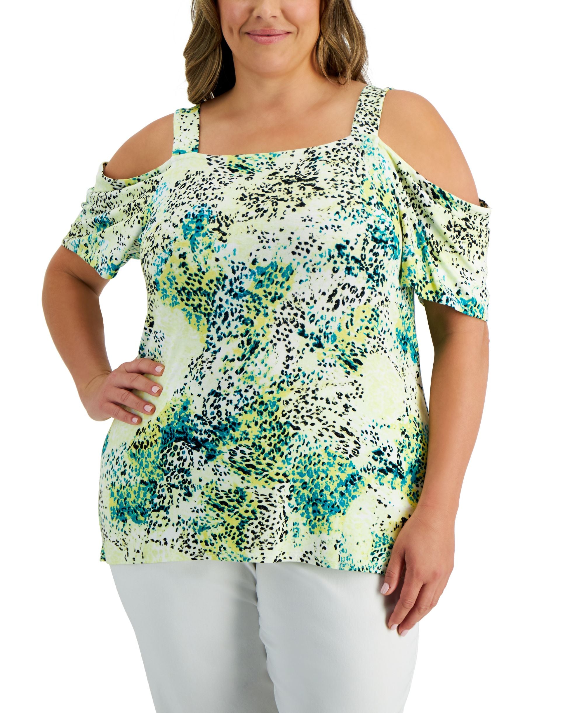JM Collection Plus Size Cheetah On The Move Premium Top