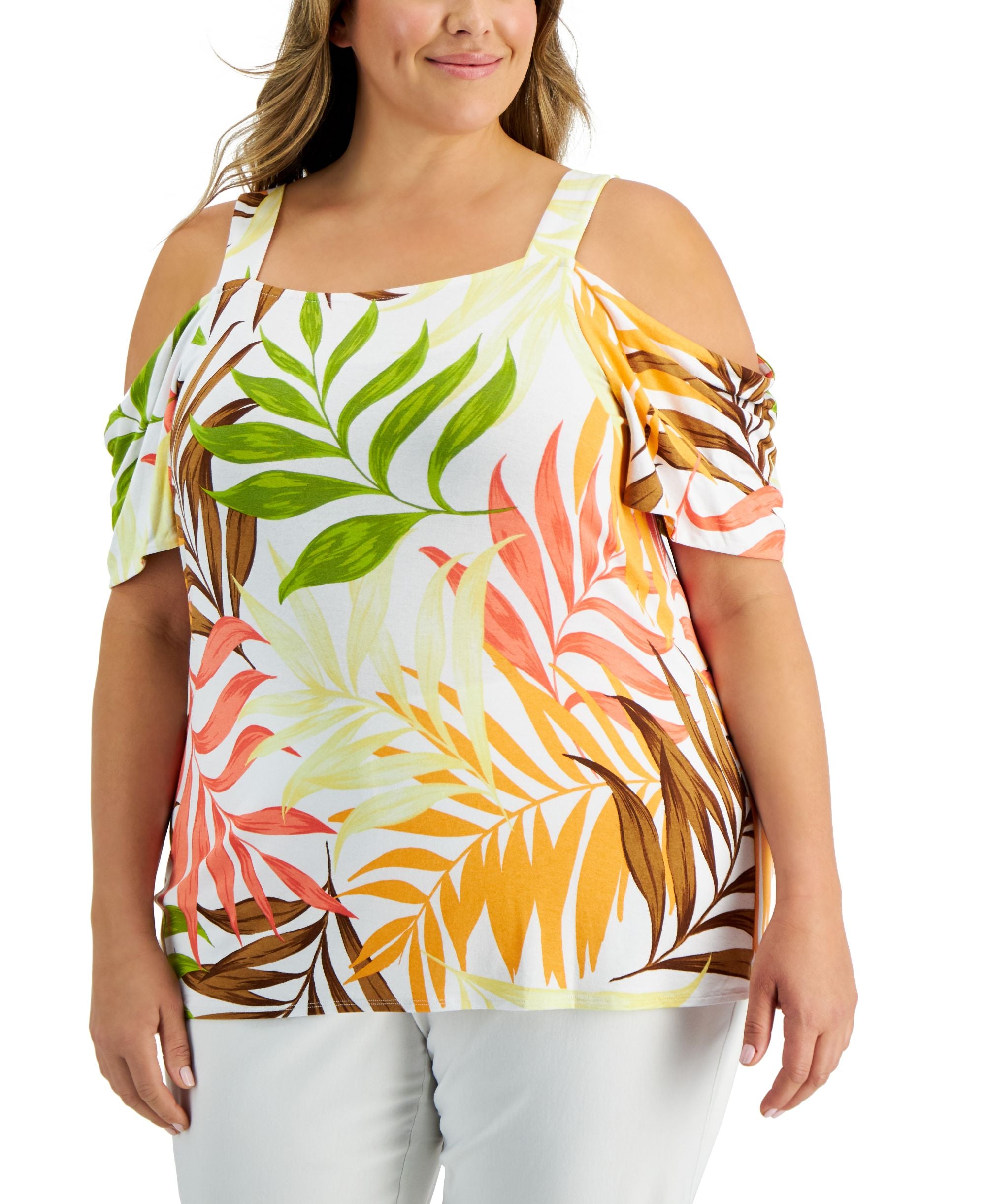 JM Collection Plus Size Fern Map Premium Top