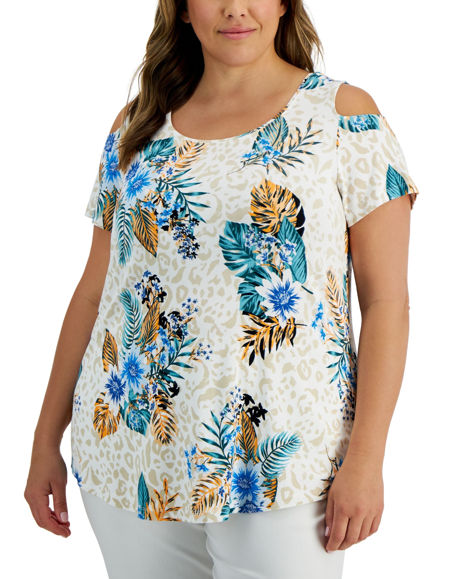 JM Collection Plus Size Tropical Wilderness Premium Top