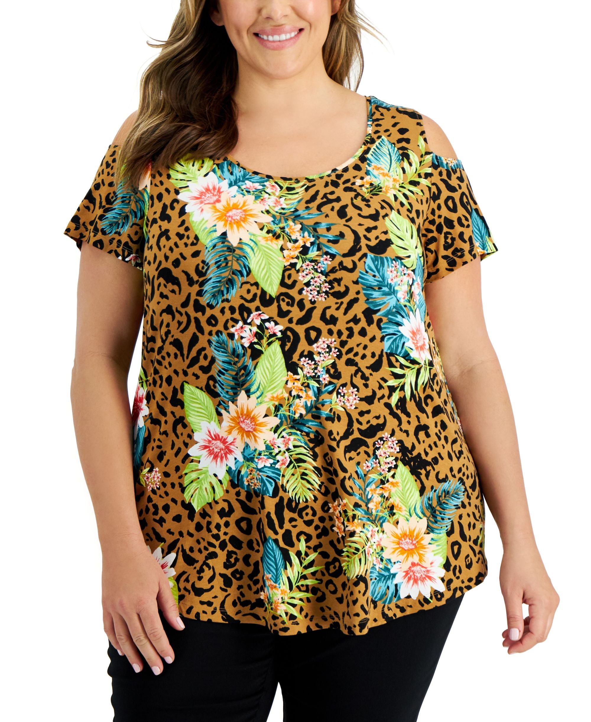 JM Collection Plus Size Tropical Wilderness Premium Top