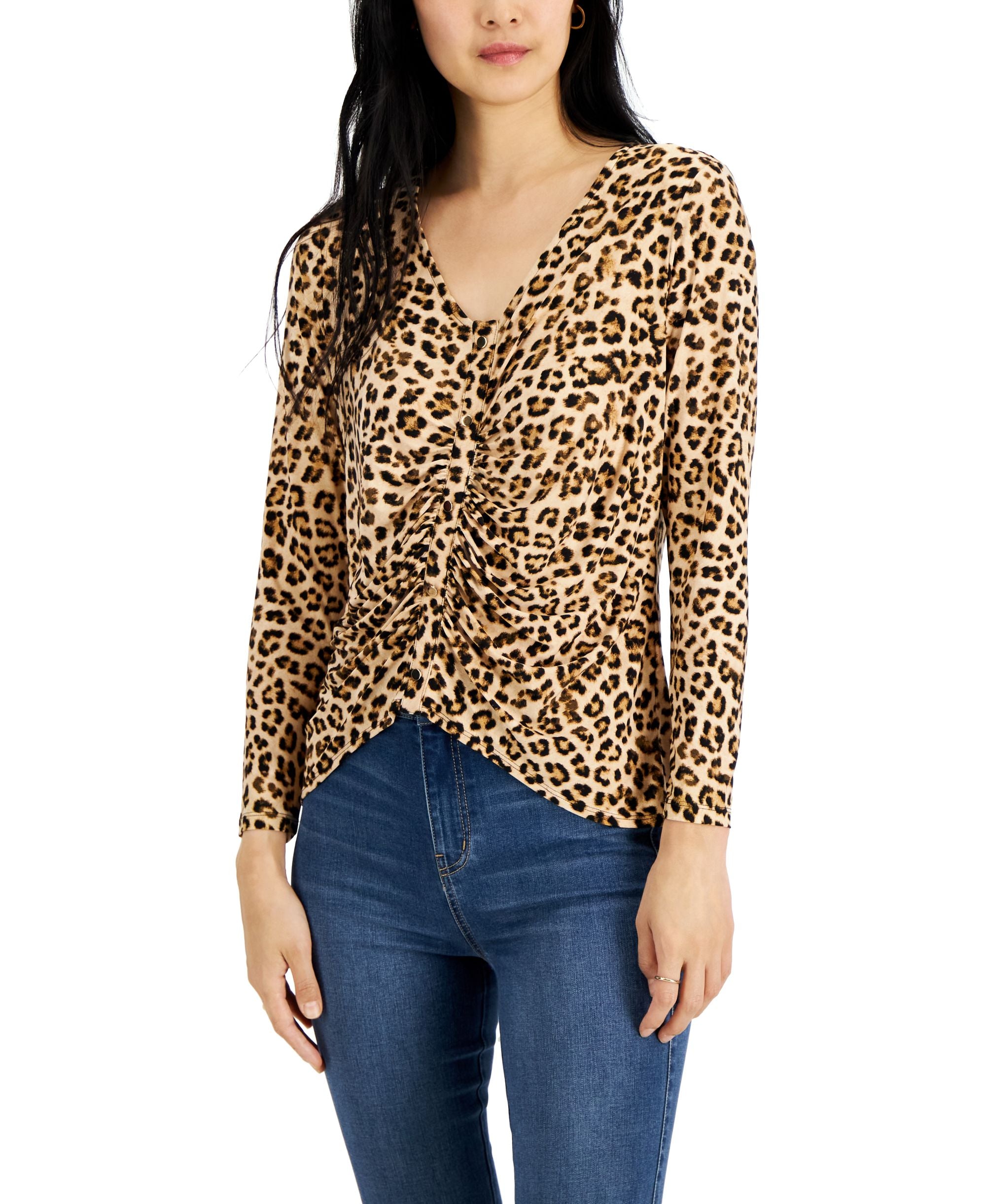 INC International Concepts Petite Print Ruched Premium Top