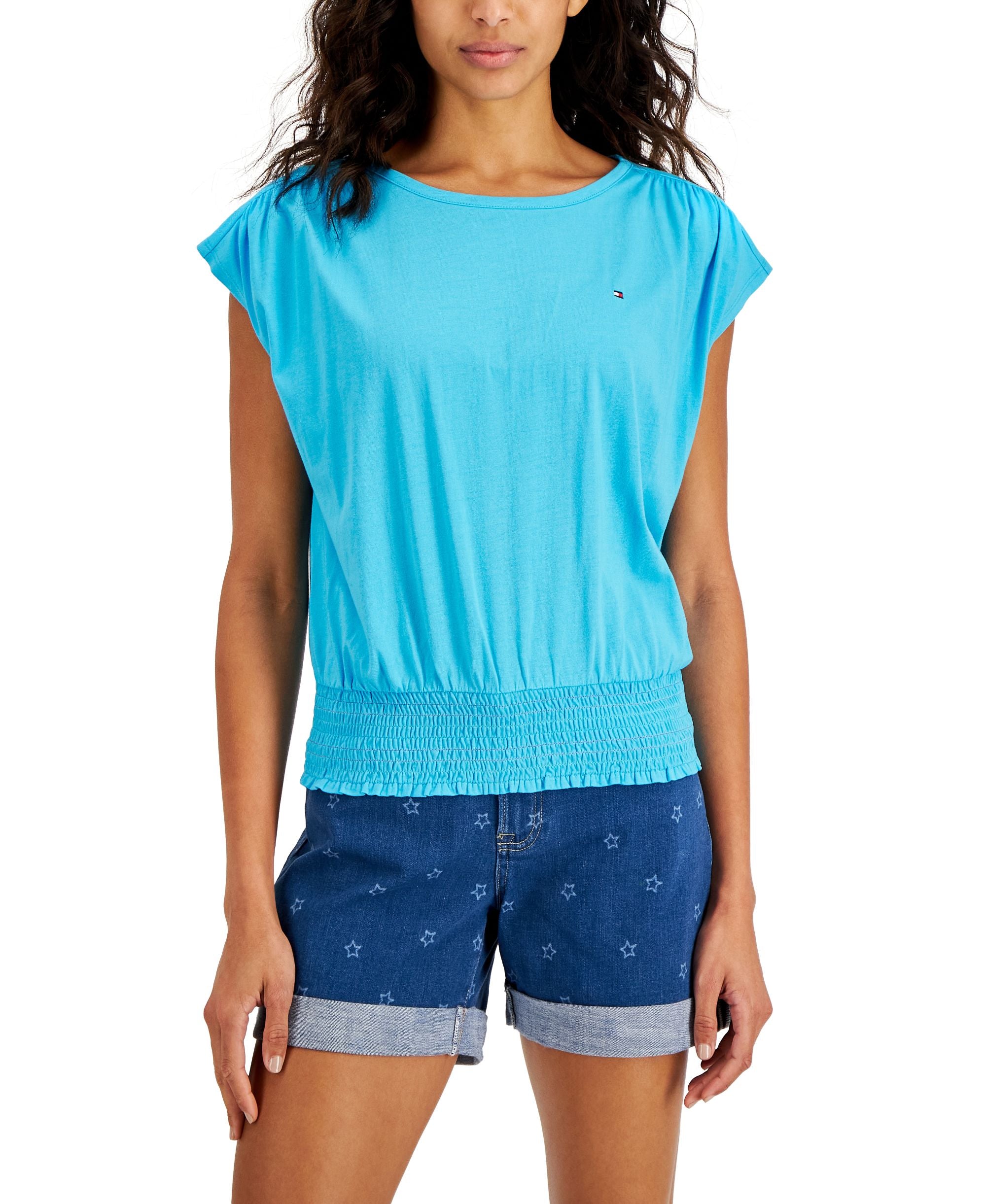 Tommy Hilfiger Womens Smocked Waist Premium Top