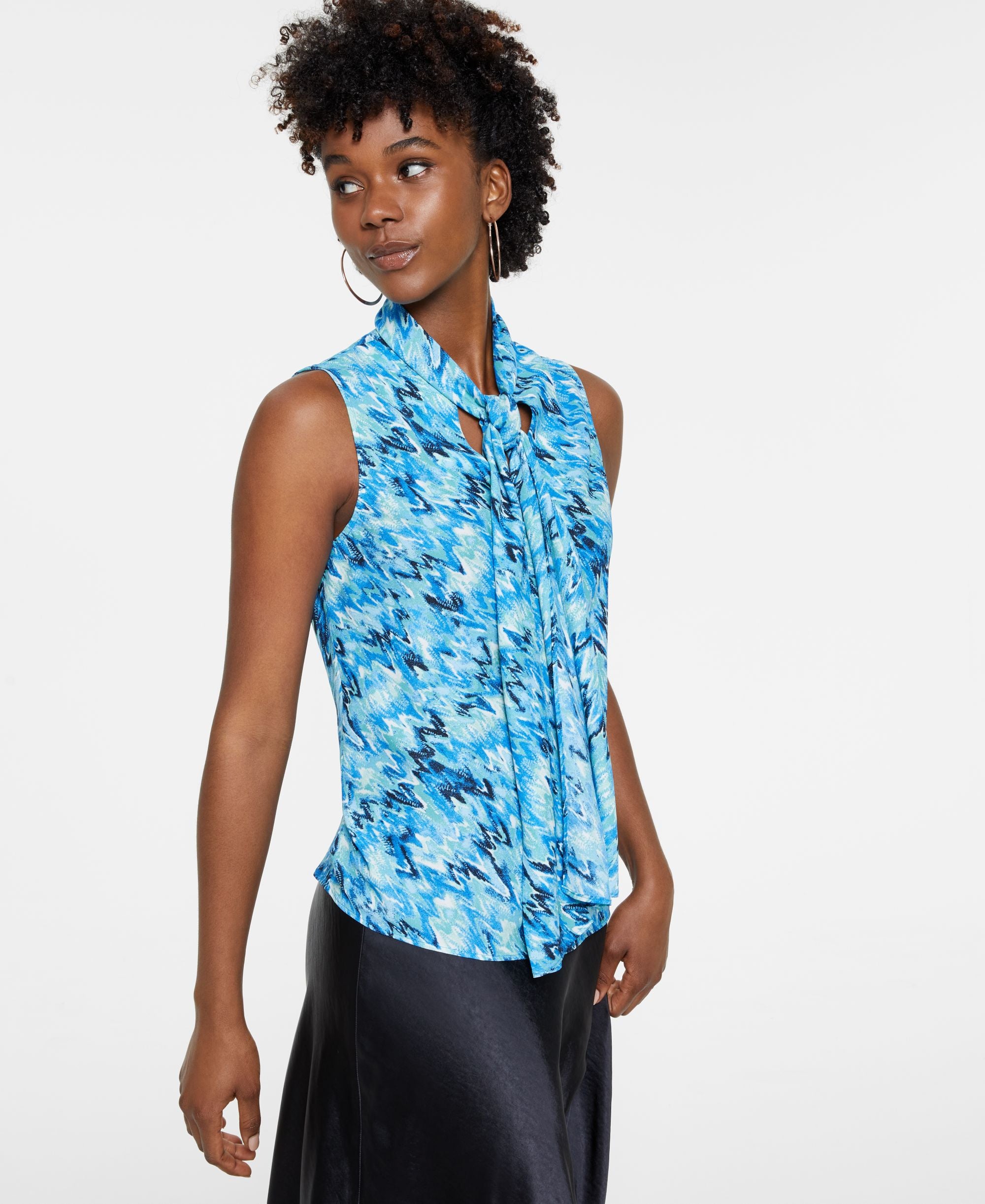 Bar III Womens Tie Neck Sleeveless Premium Top