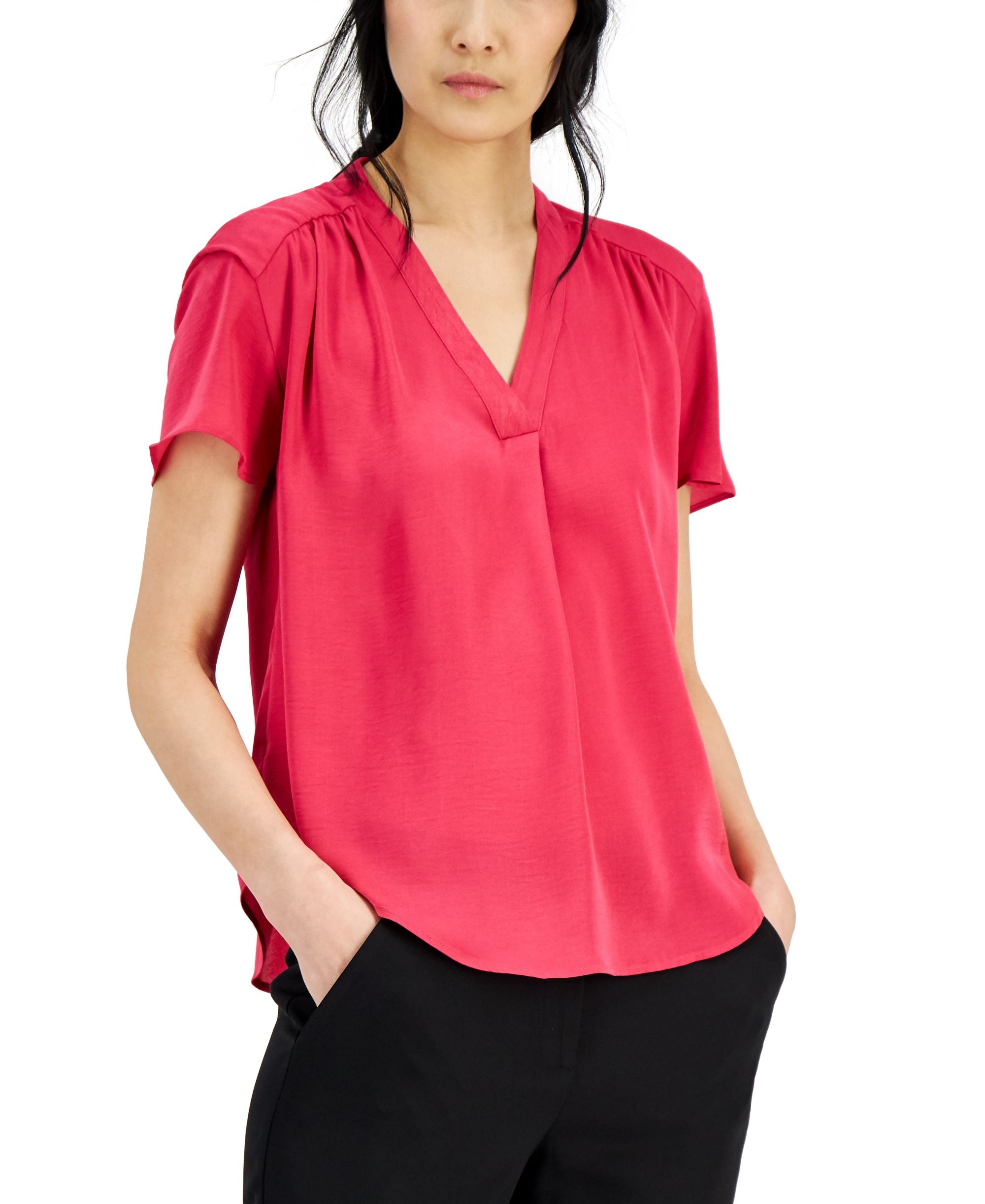Alfani Shirred V Neck Dolman Sleeve Premium Top