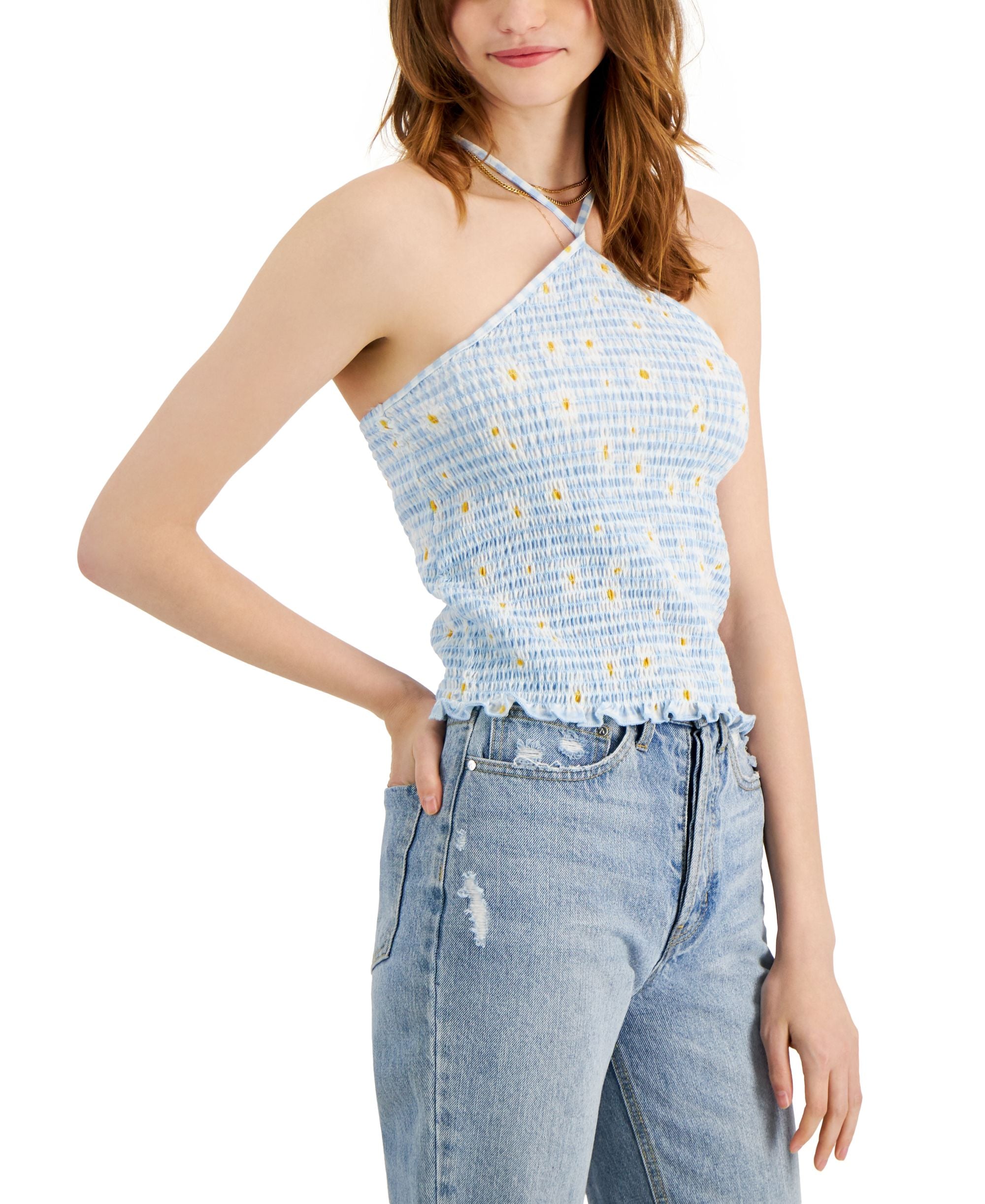 Juniors' Smocked Halter Premium Top