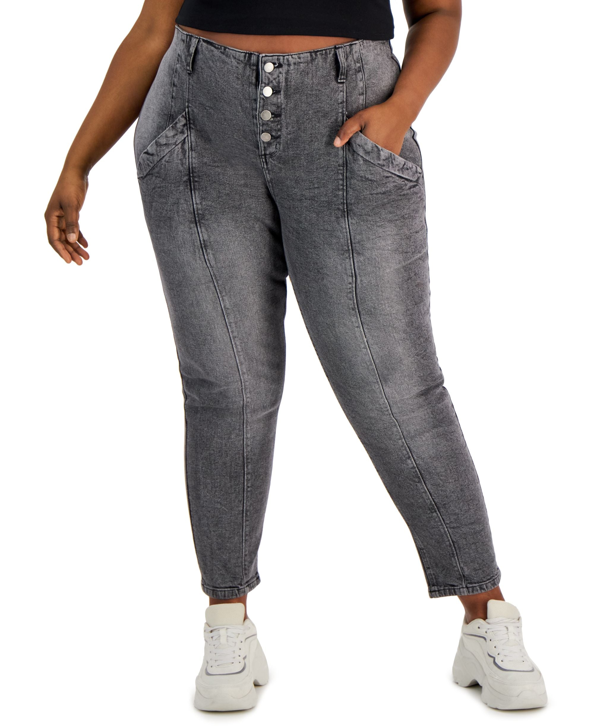 Tinseltown Modern Plus Size Button-Front Premium Jeans