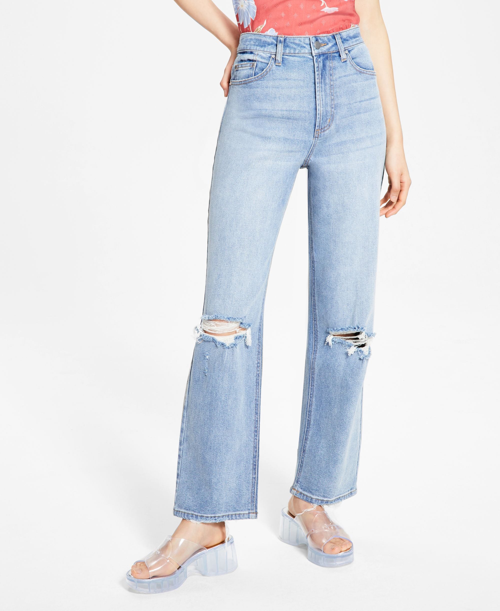 Tinsel Petite Distressed Straight-Cut Premium Jeans