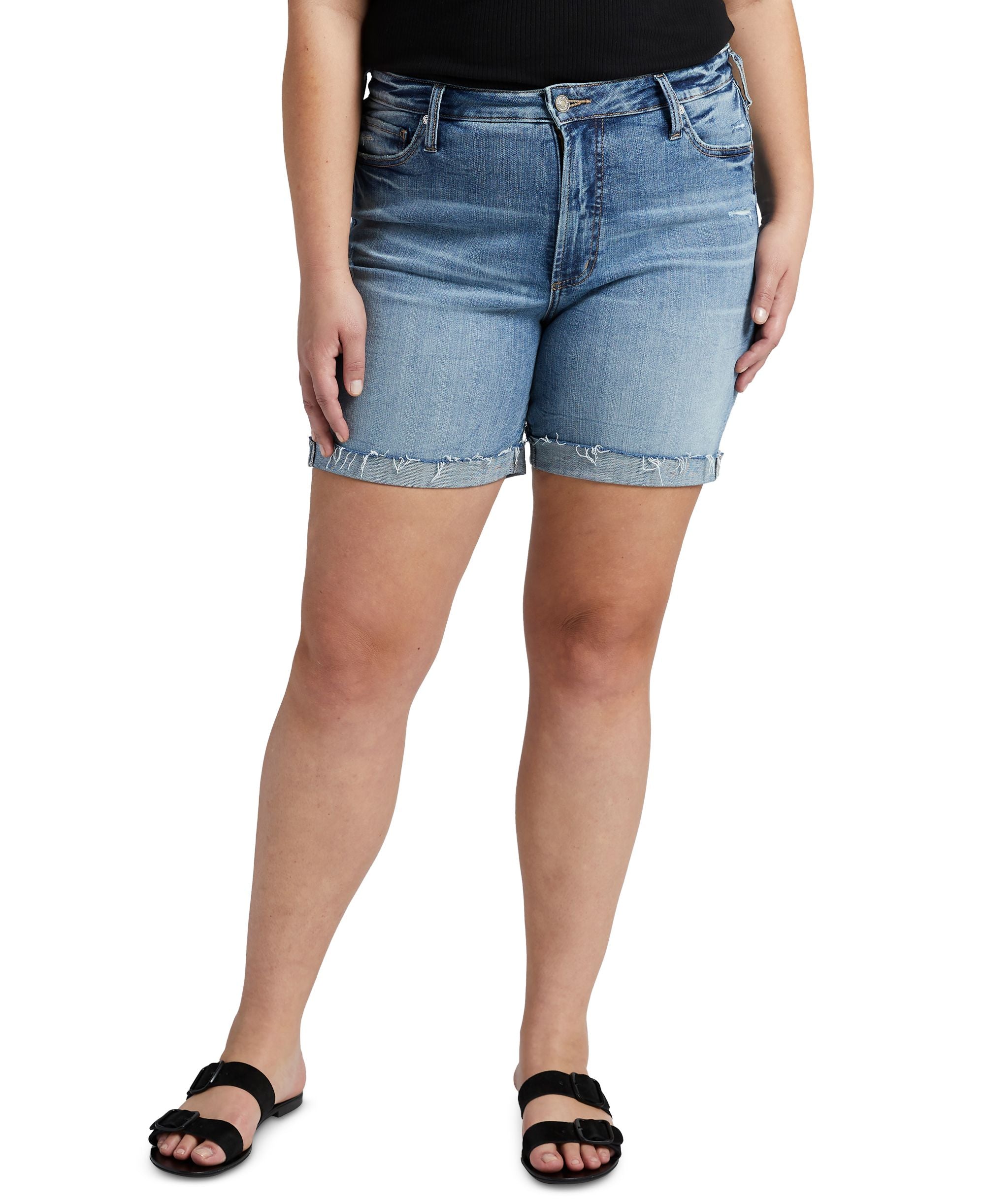 Silver Premium Jeans Co. Plus Size Sure Thing High Rise Long Denim Premium Shorts