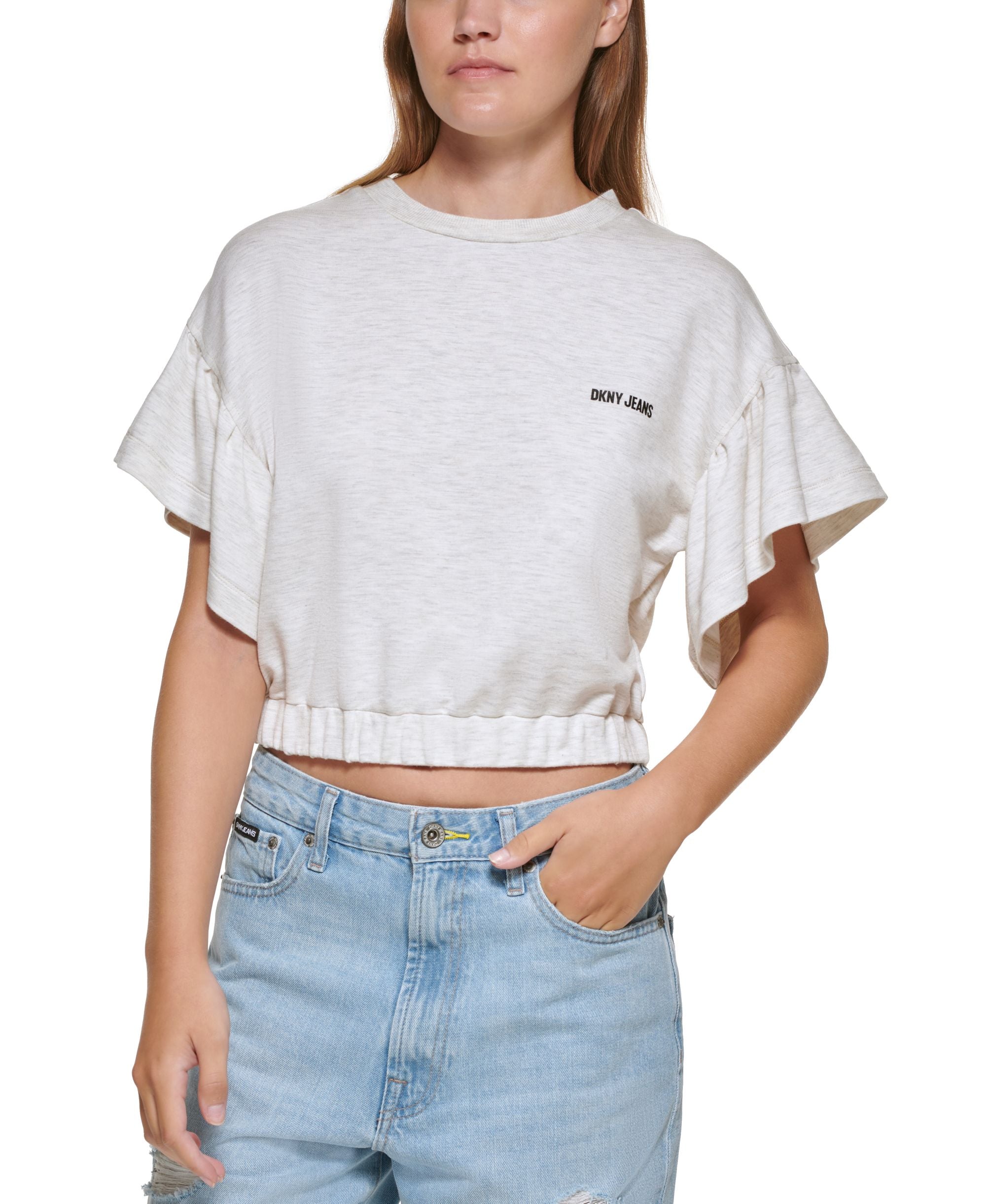 DKNY Premium Jeans Cropped Flutter-Sleeve T-Modern Shirt