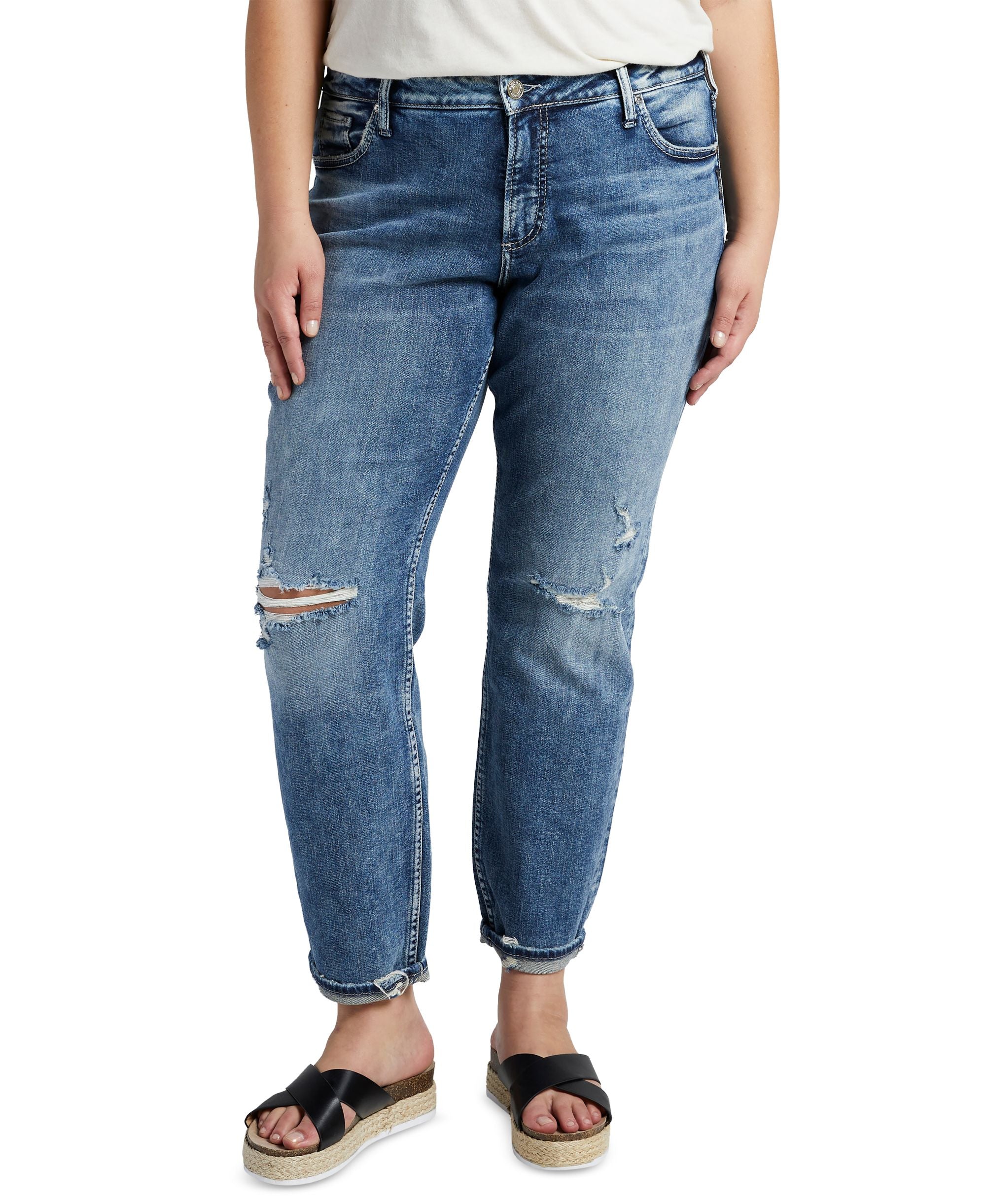 Silver Premium Jeans Co. Plus Size Boyfriend Mid Rise Slim-Cut Leg Premium Jeans