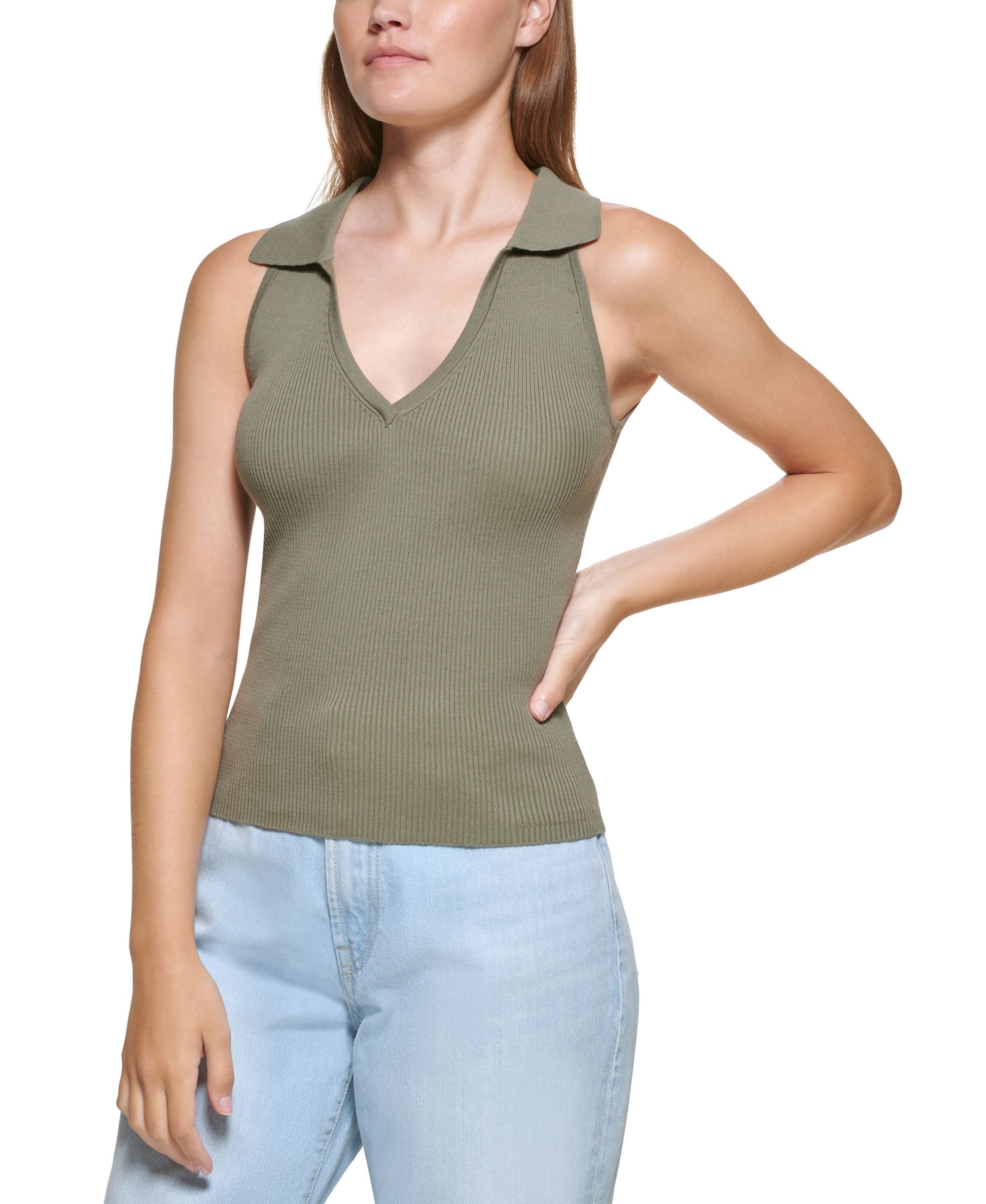 DKNY Premium Jeans Womens V-Neck Polo Tank Premium Top Sweater