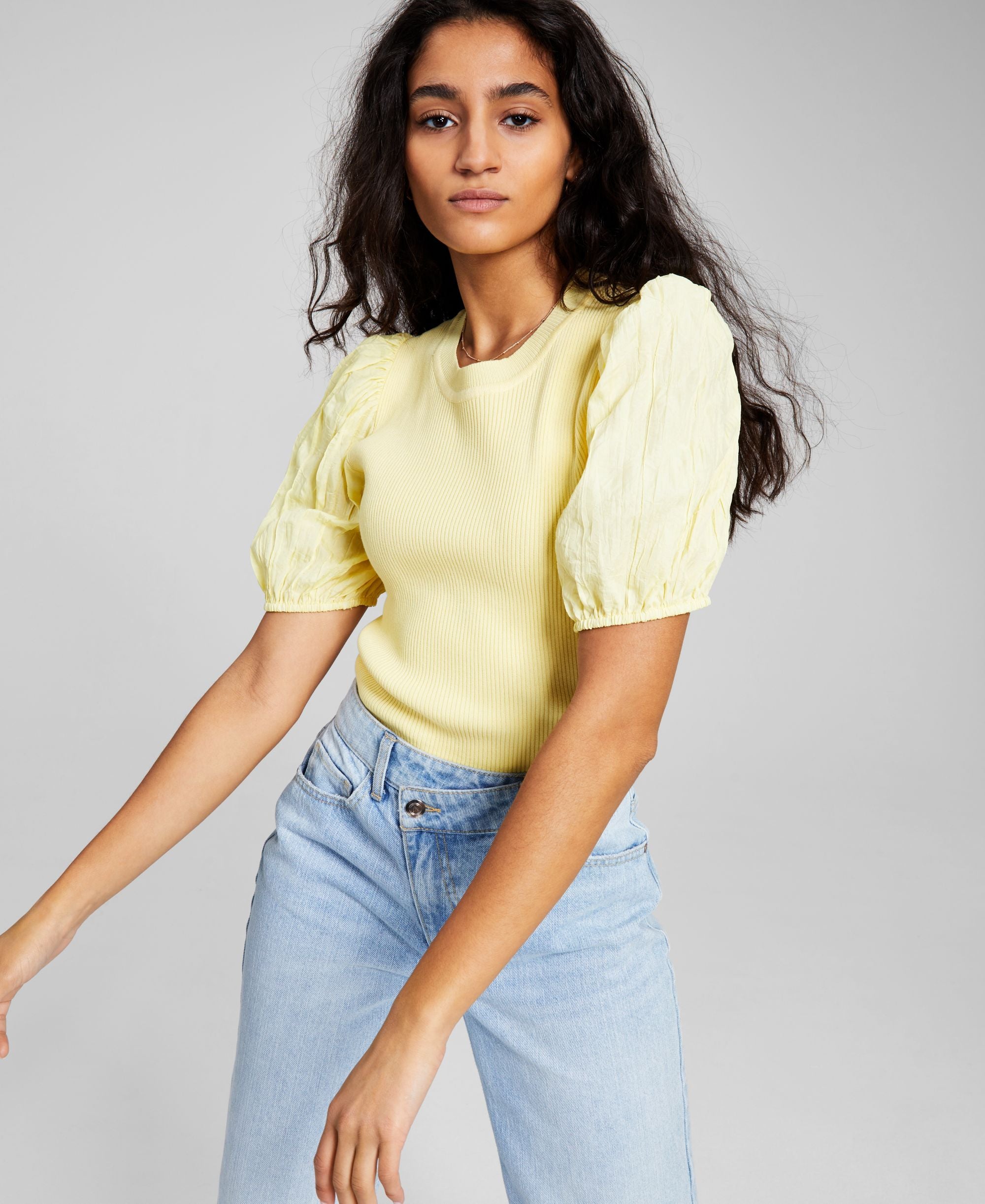 Now This Womens Puff-Sleeve Knit Premium Top