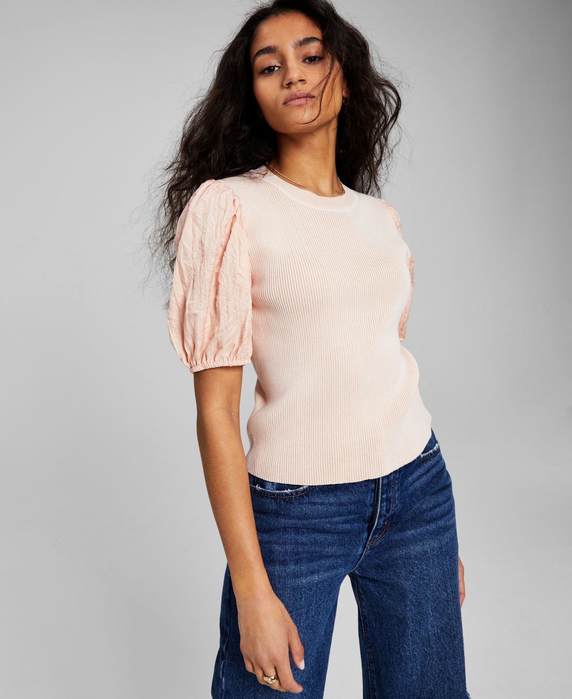 Now This Womens Puff-Sleeve Knit Premium Top