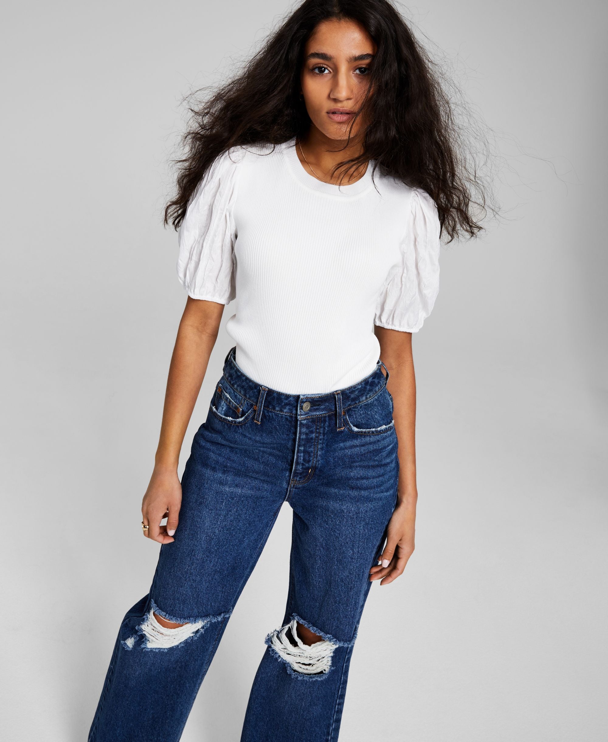 Now This Womens Puff-Sleeve Knit Premium Top