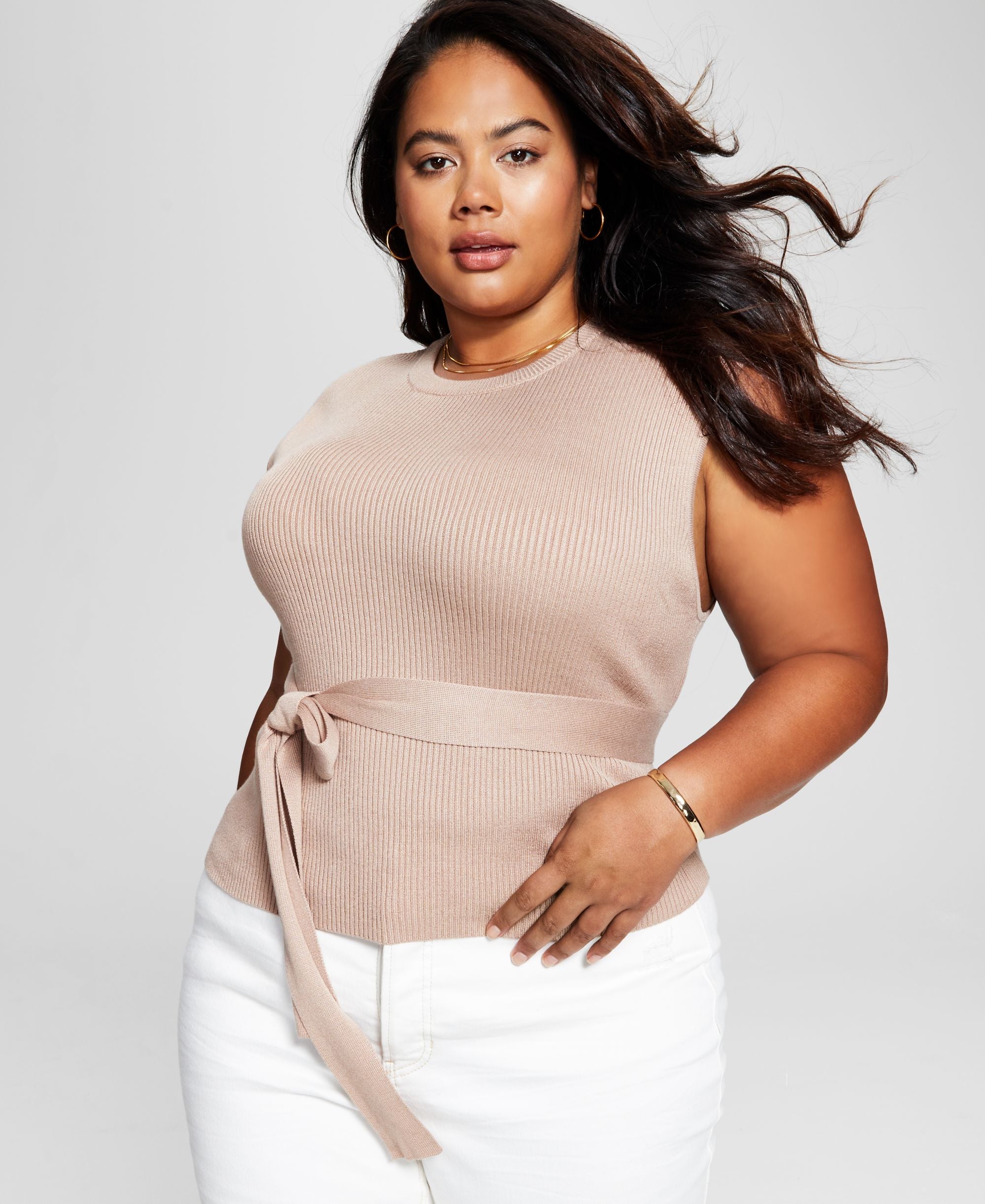 Now This Modern Plus Size Ribbed Tie-Waist Premium Top