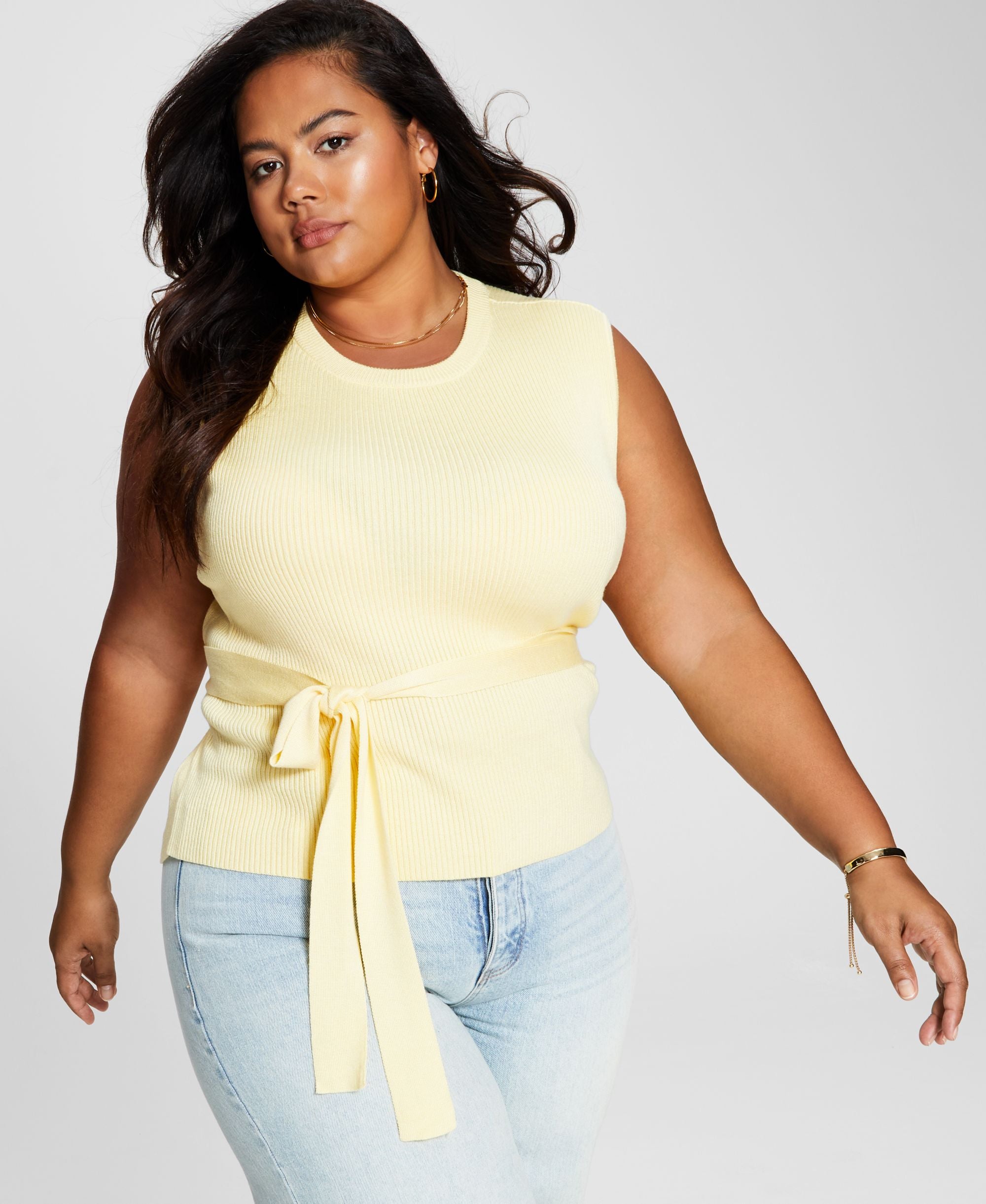 Now This Modern Plus Size Ribbed Tie-Waist Premium Top