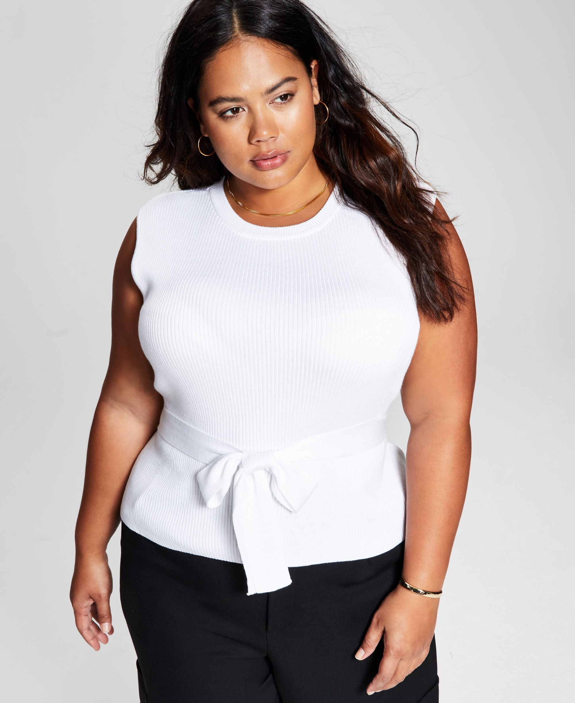 Now This Modern Plus Size Ribbed Tie-Waist Premium Top