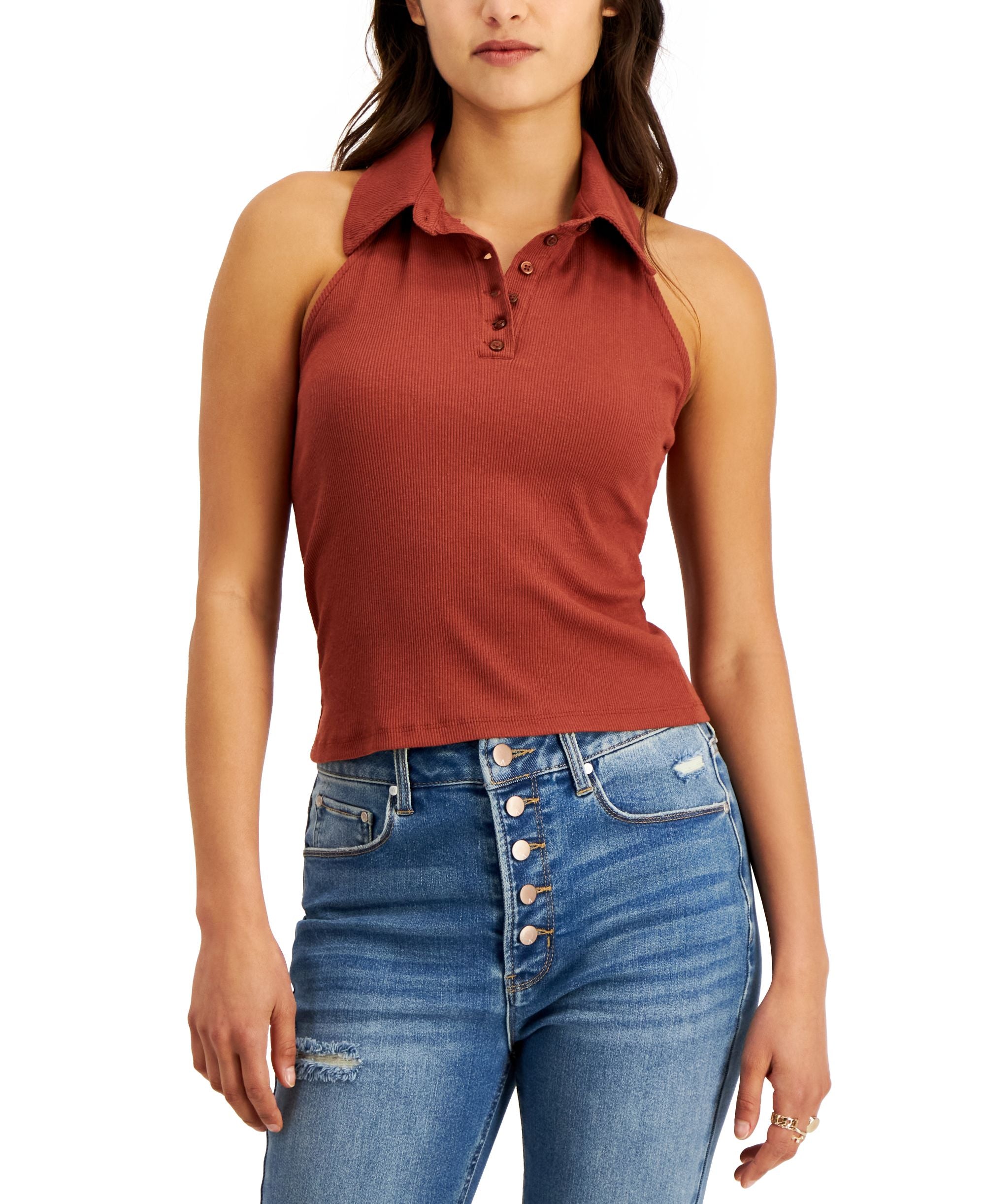 Planet Gold Juniors' Halter Ribbed Polo Tank Premium Top