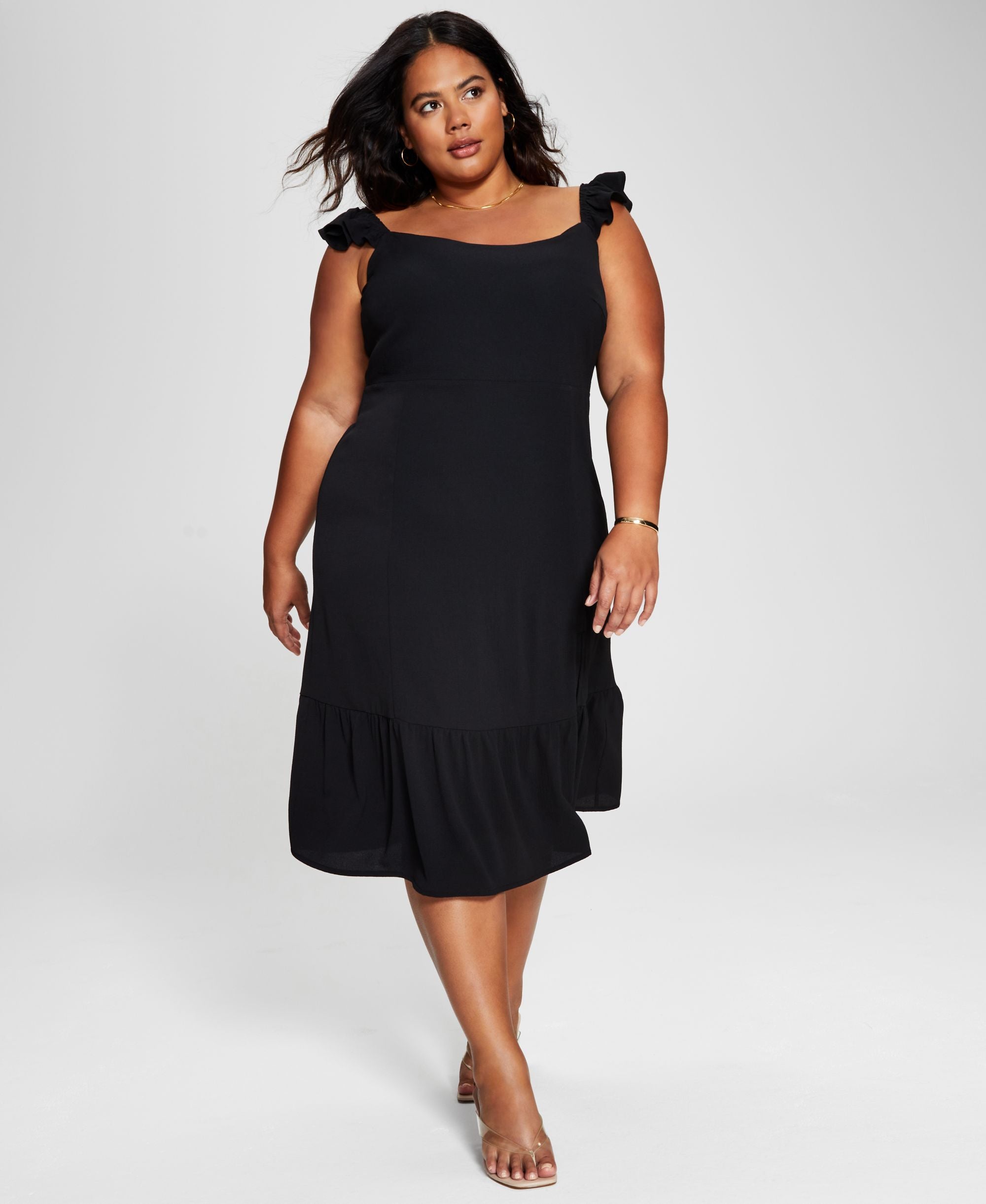 Now This Modern Plus Size Flutter-Sleeve Midi Dress