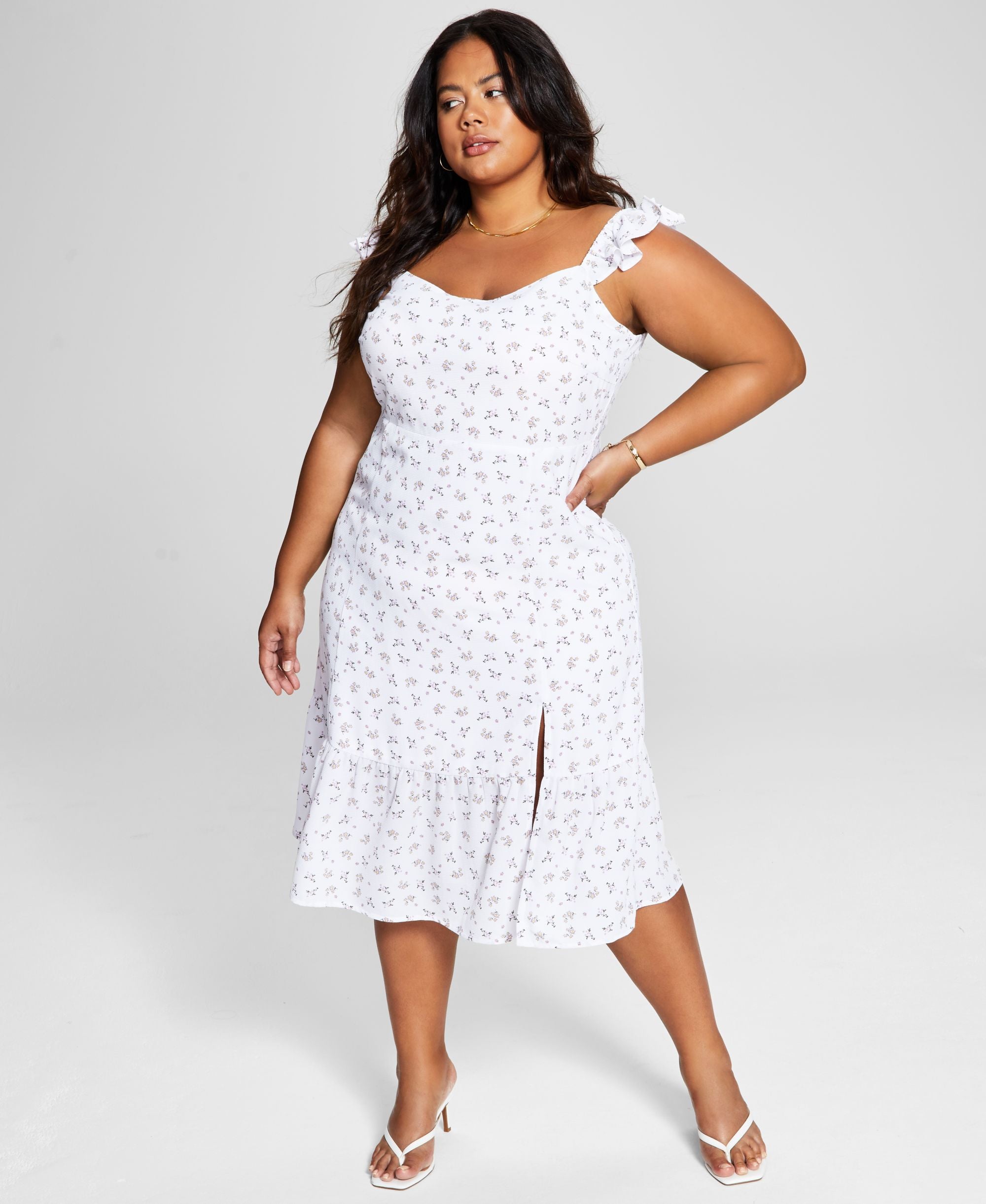 Now This Modern Plus Size Flutter-Sleeve Midi Dress